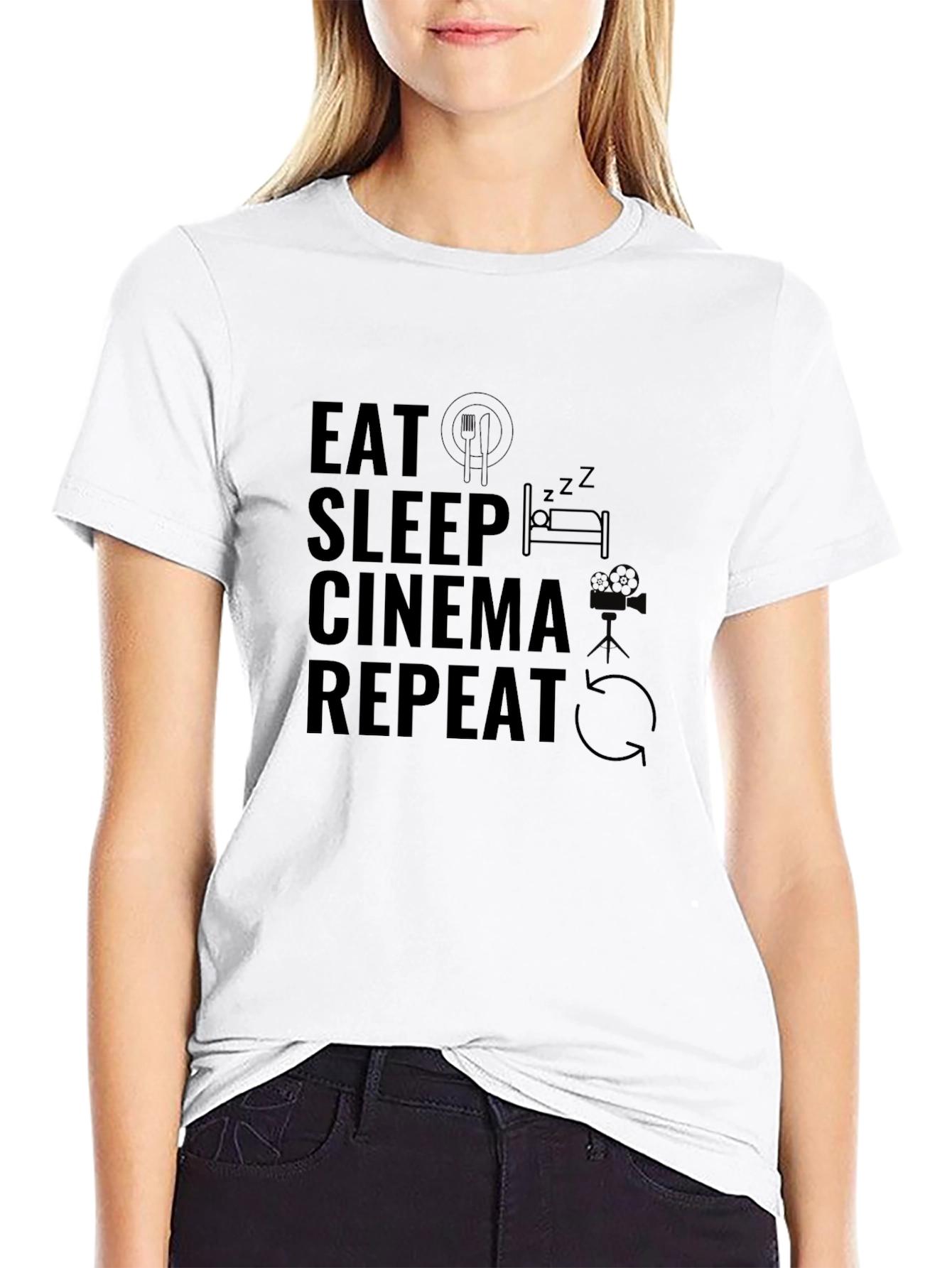 Black Eat Sleep Cinema Repeat Graphic Tee - Black view 9
