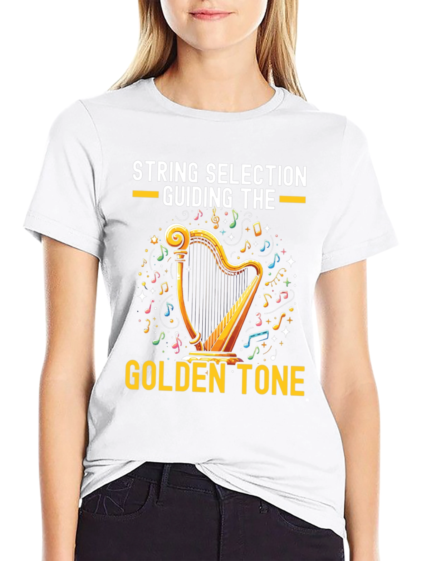Black Golden Tone Harp Graphic Tee view 9