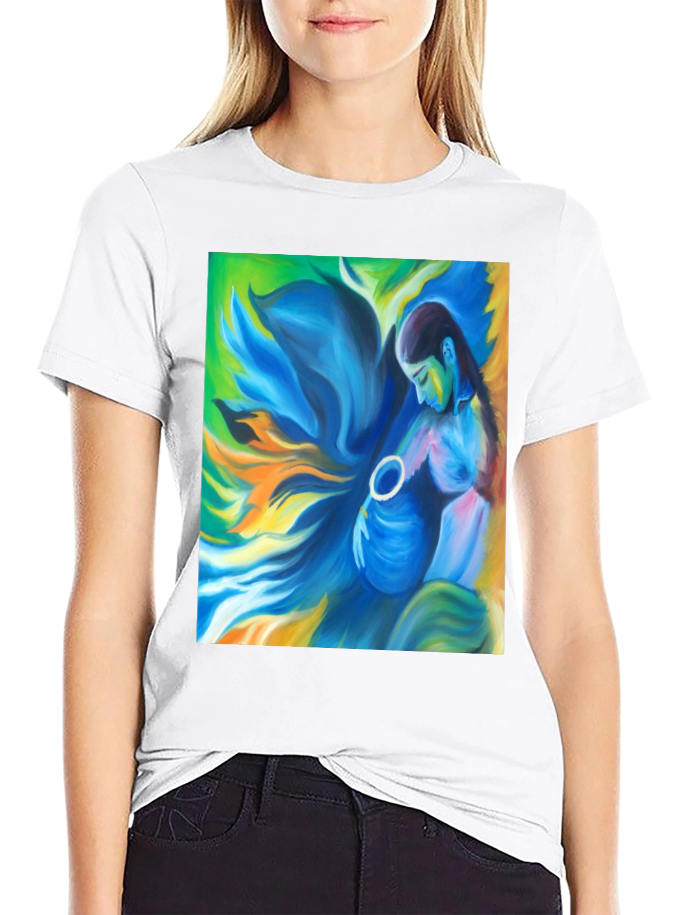 Black Artistic Woman Graphic Tee - Soft Black Cotton view 9