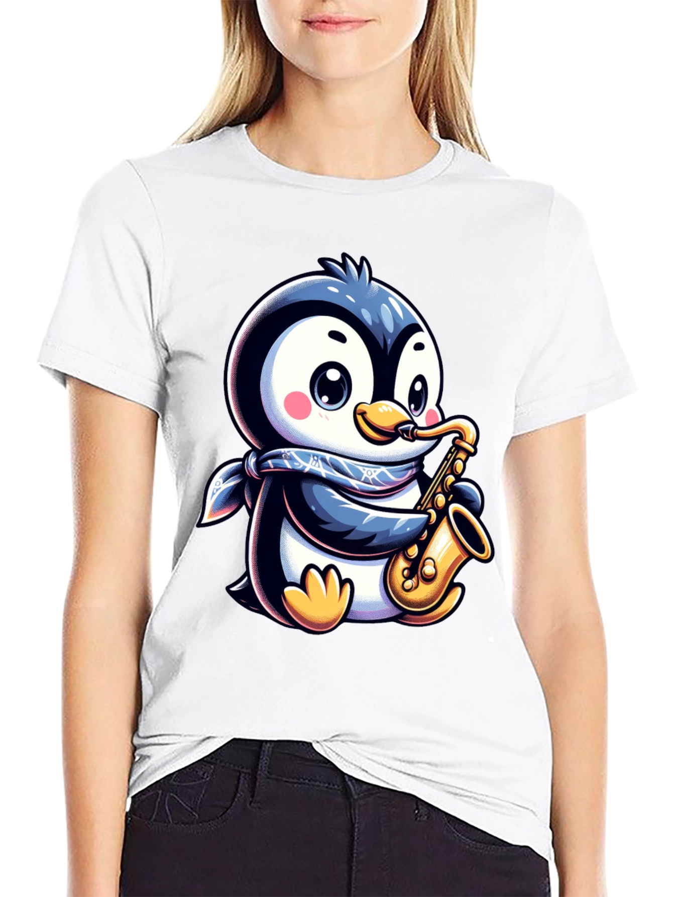 Black Penguin Sax Player T-Shirt - Unique Graphic Tee view 9