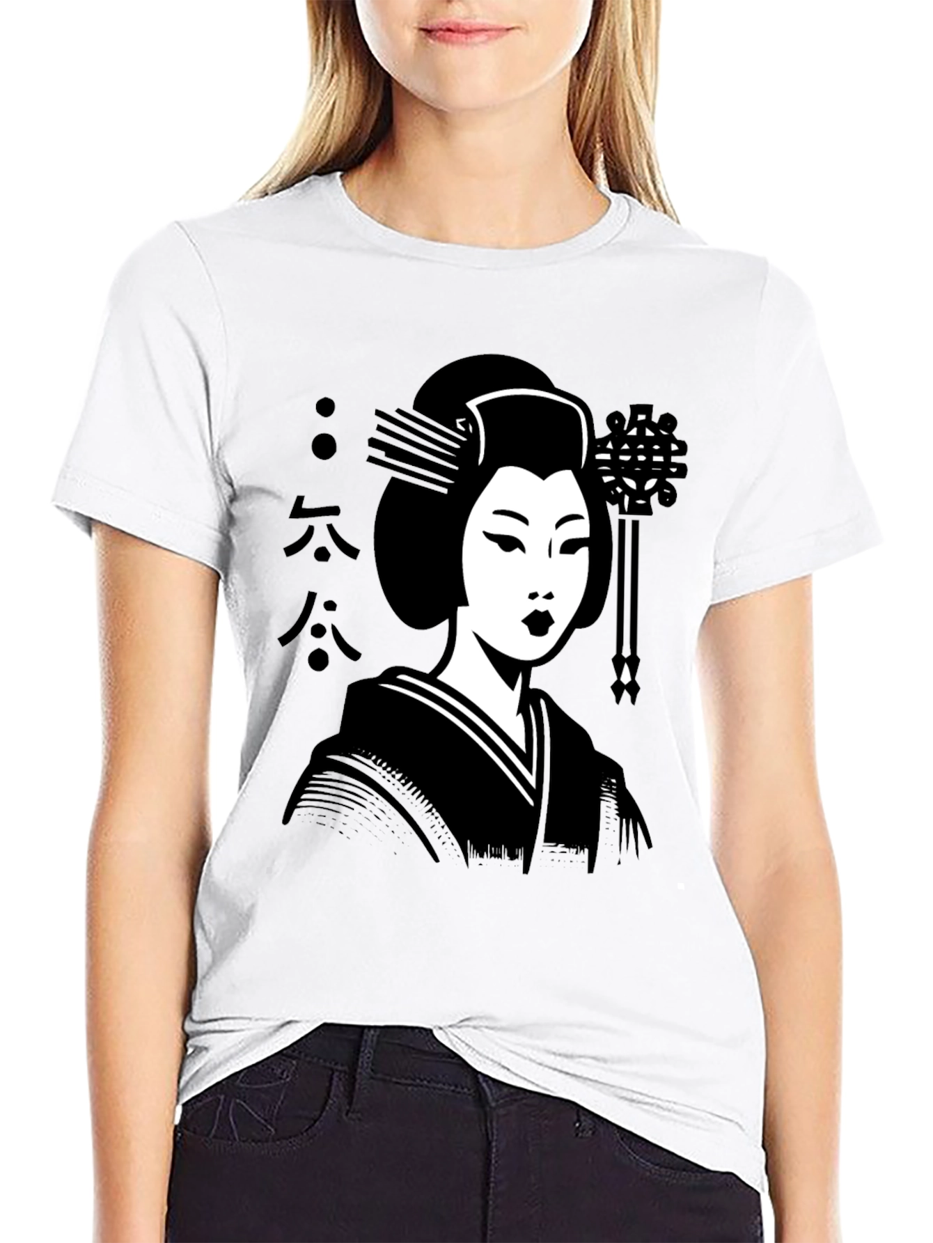 Black Geisha Graphic Tee - Black Cotton T-Shirt view 9
