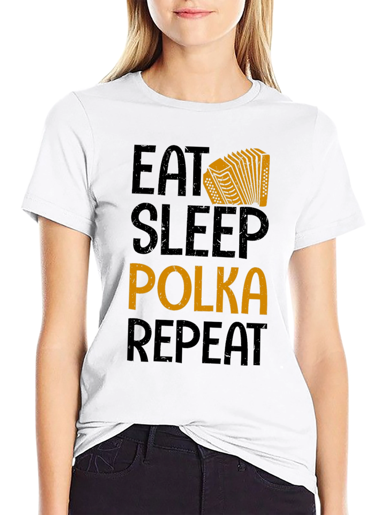 Black Eat Sleep Polka Repeat T-Shirt - Accordion Music Tee view 9