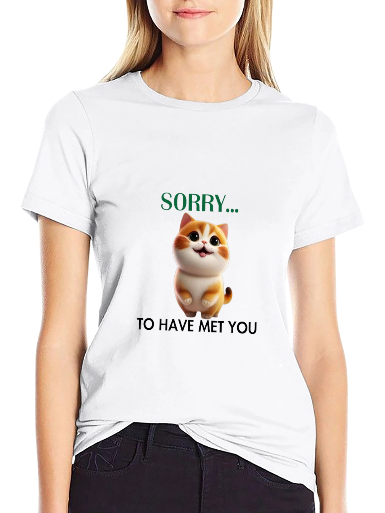 Black Cute Cat "Sorry..." Graphic Tee view 9