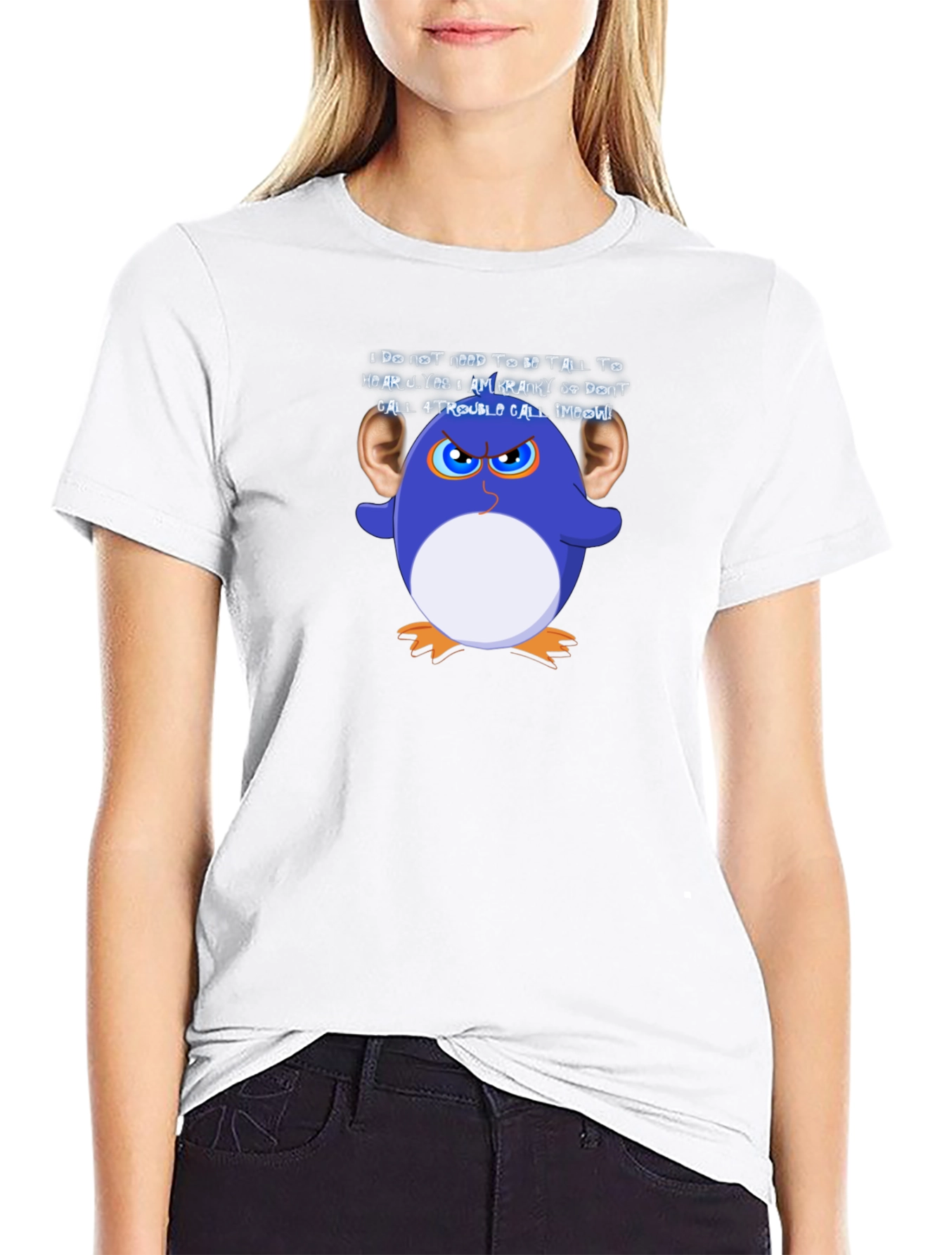 Black Funny Graphic T-Shirt: Cranky Cartoon Penguin view 9