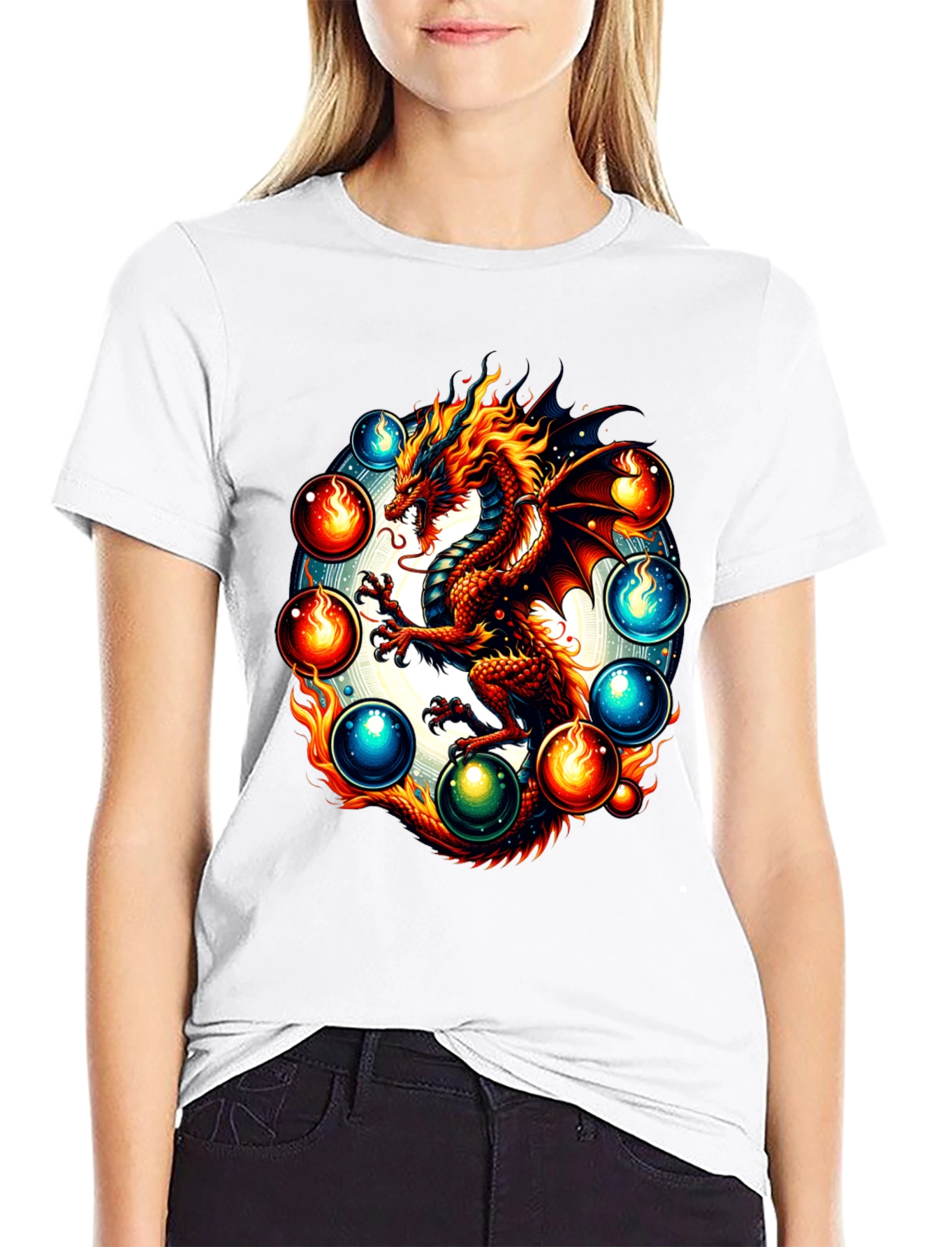 Black Dragon Orb Graphic Tee - Fire & Ice Fantasy T-Shirt view 9