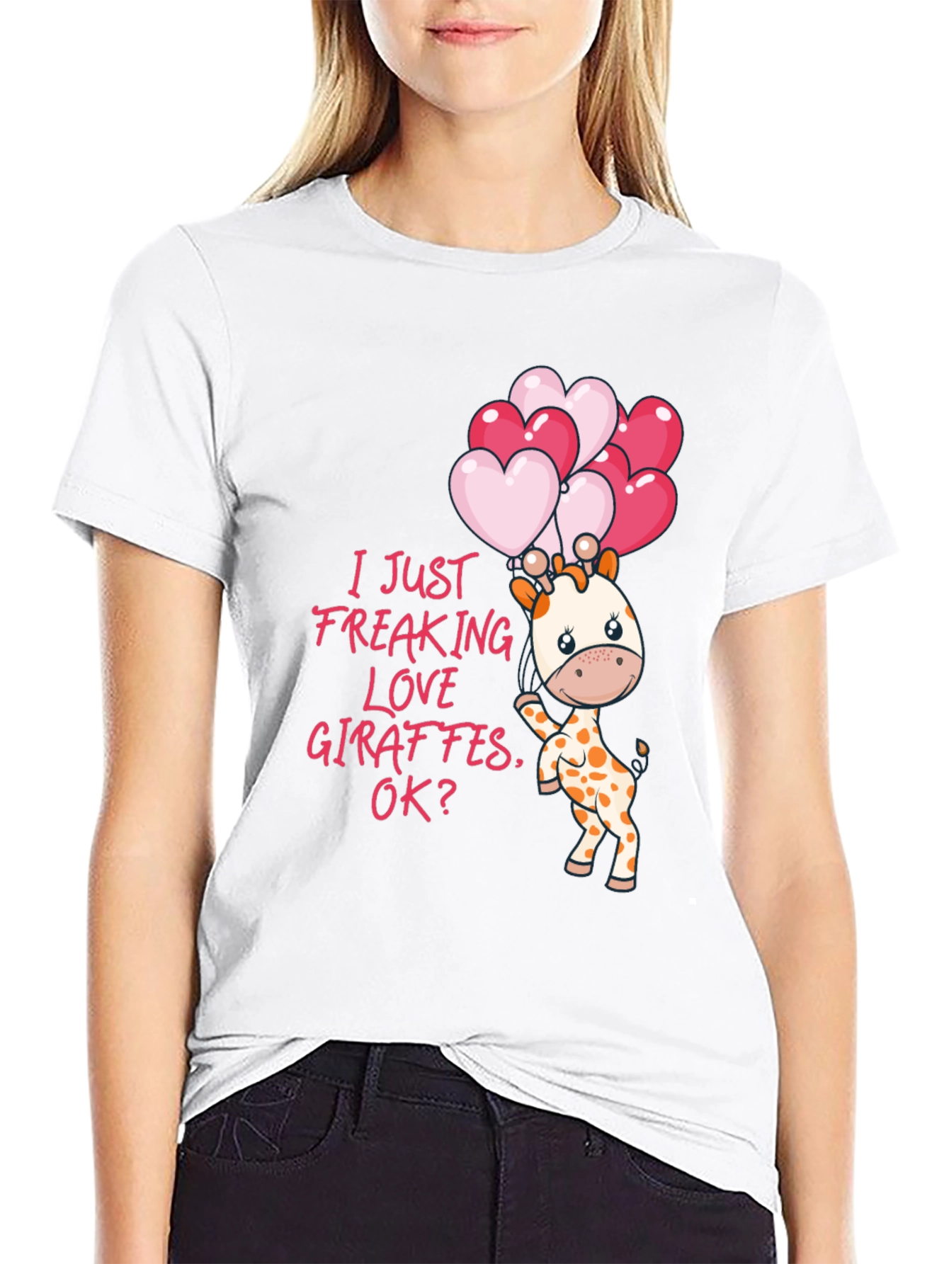 Black Cute Giraffe & Heart Balloons Graphic Tee view 9