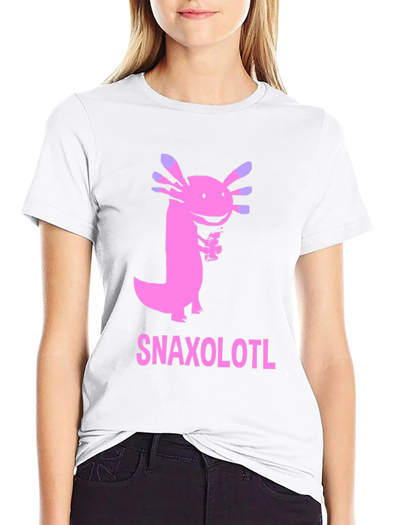 Black Snaxolotl Black T-Shirt - Funny Axolotl Snack Design view 9