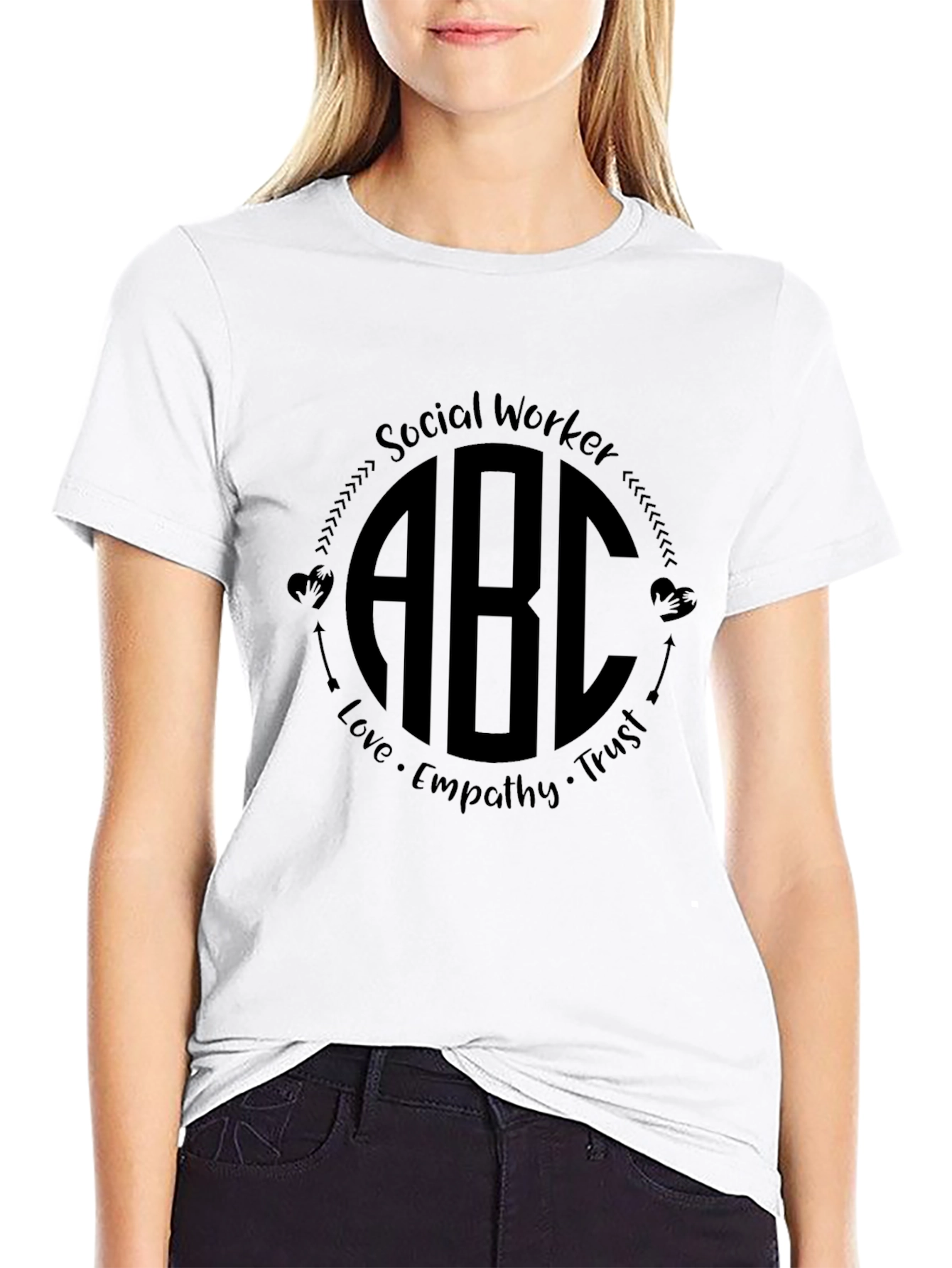 Black Social Worker ABC Initial Monogram Black T-Shirt view 9
