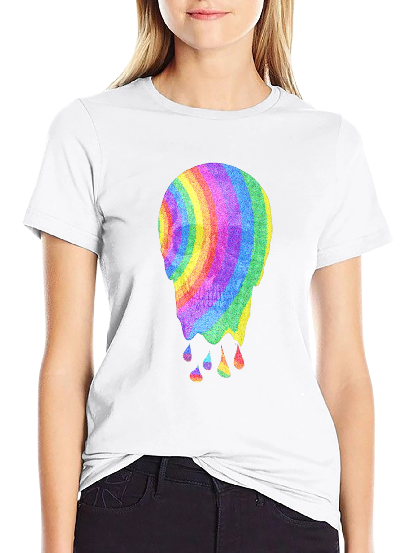 Black Rainbow Melting Skull Graphic Tee view 9