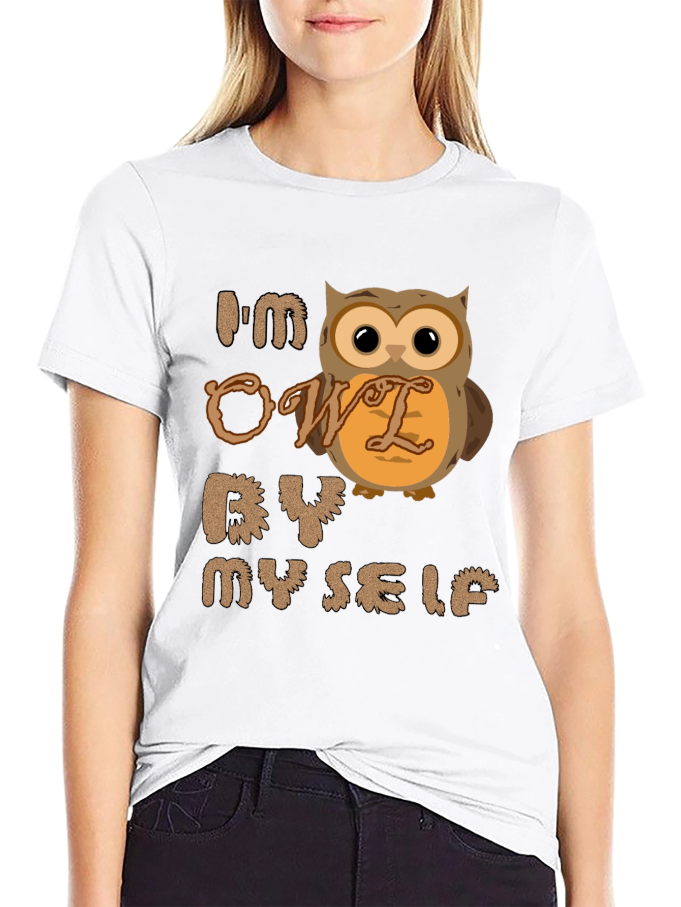 Black I'm Owl By Myself T-Shirt - Funny Novelty Tee view 9