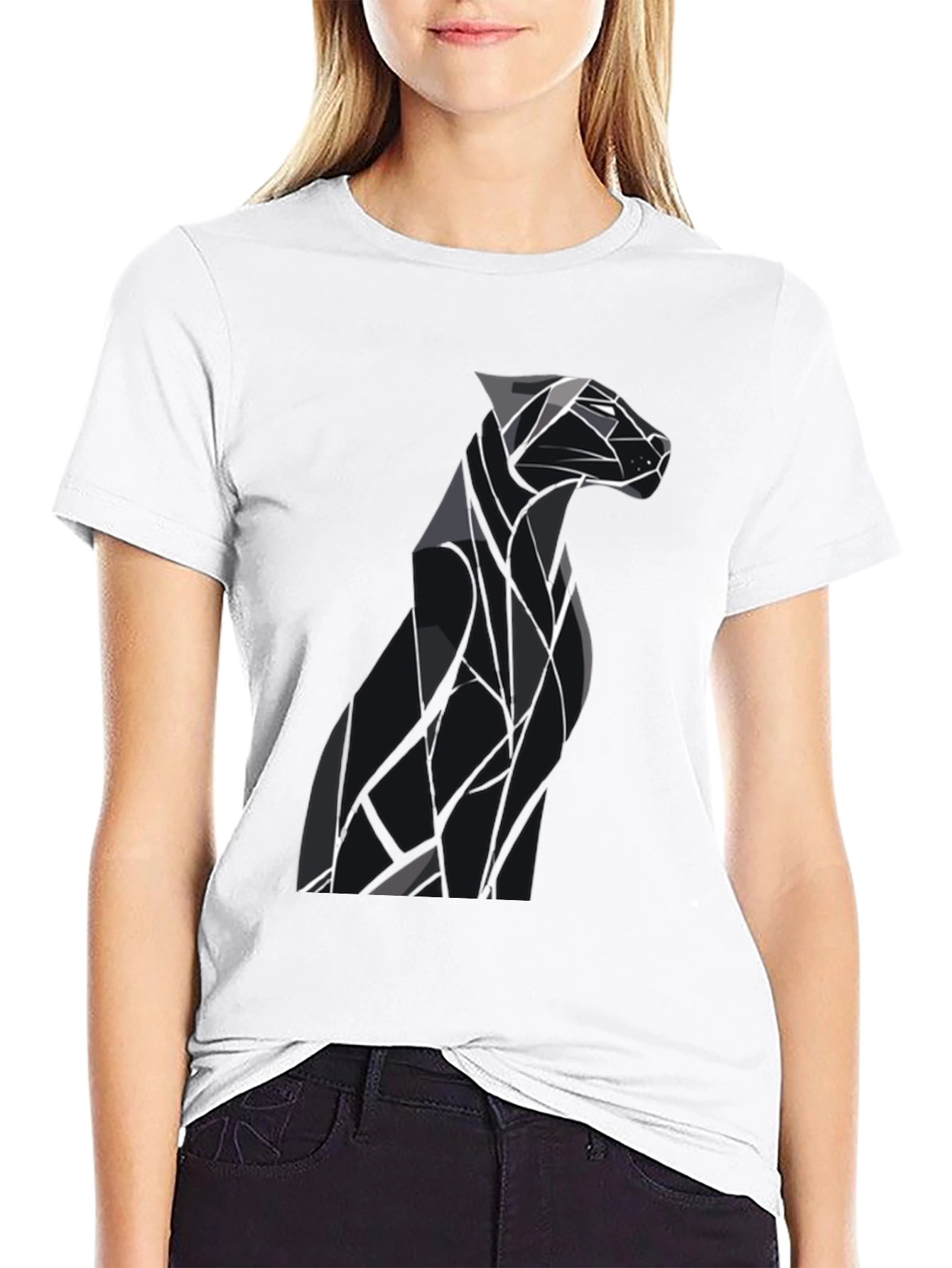Black Geometric Dog Graphic Tee - Modern Style view 9