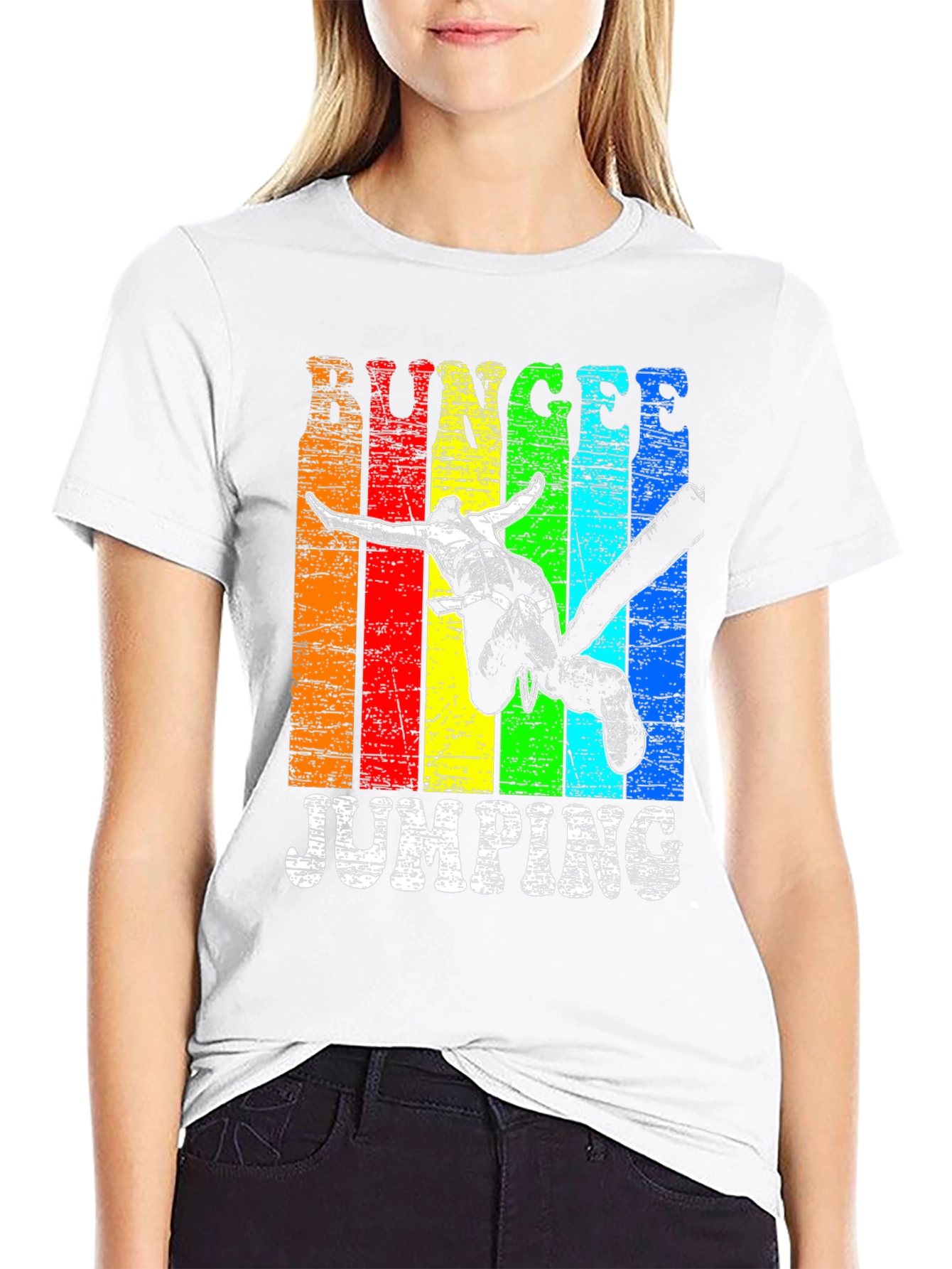 Bungee Jumping Graphic Tee - Rainbow Grunge Design - 9