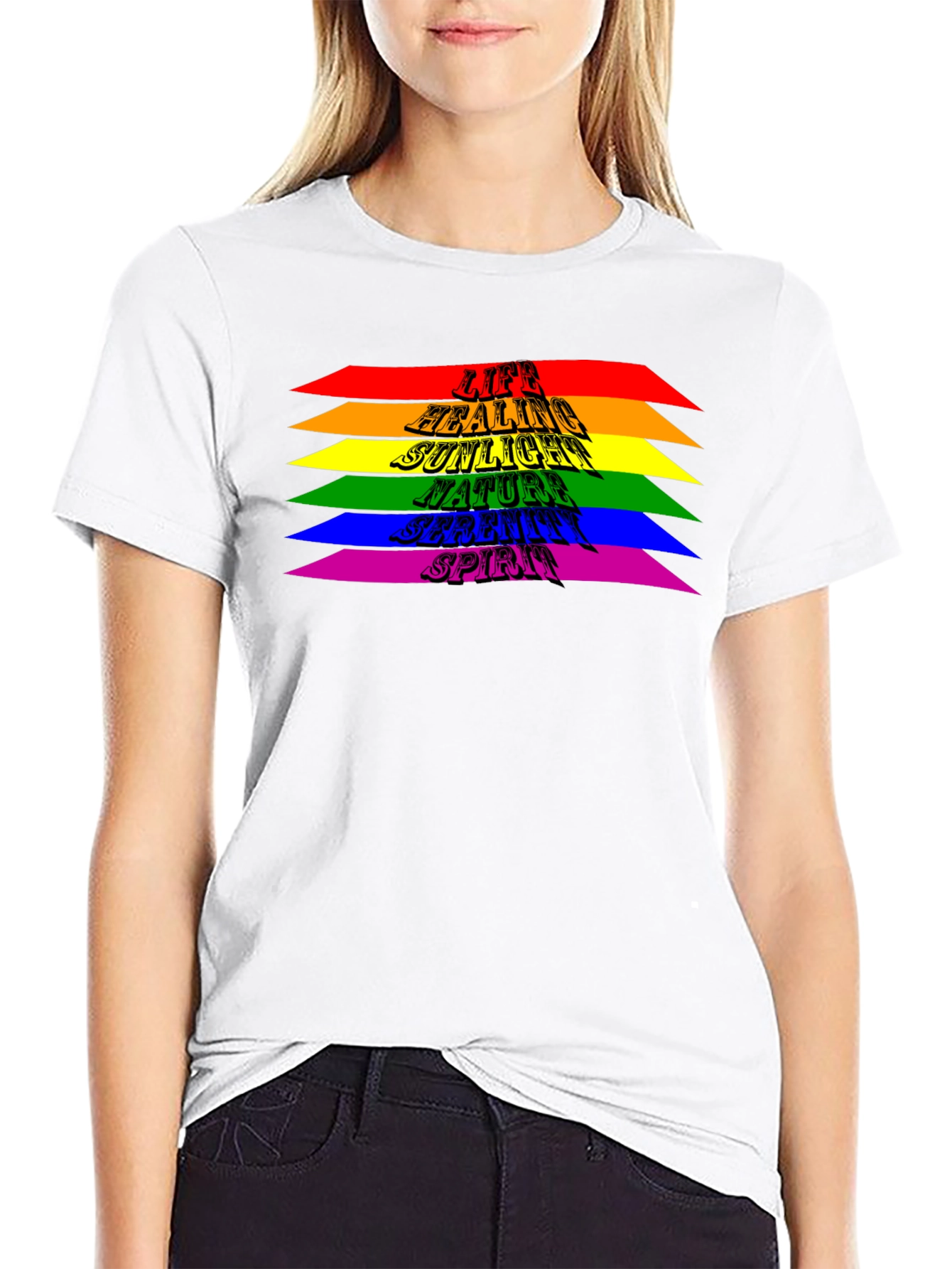 Black Rainbow Stripe T-Shirt - Life Healing Sunlight Spirit view 9