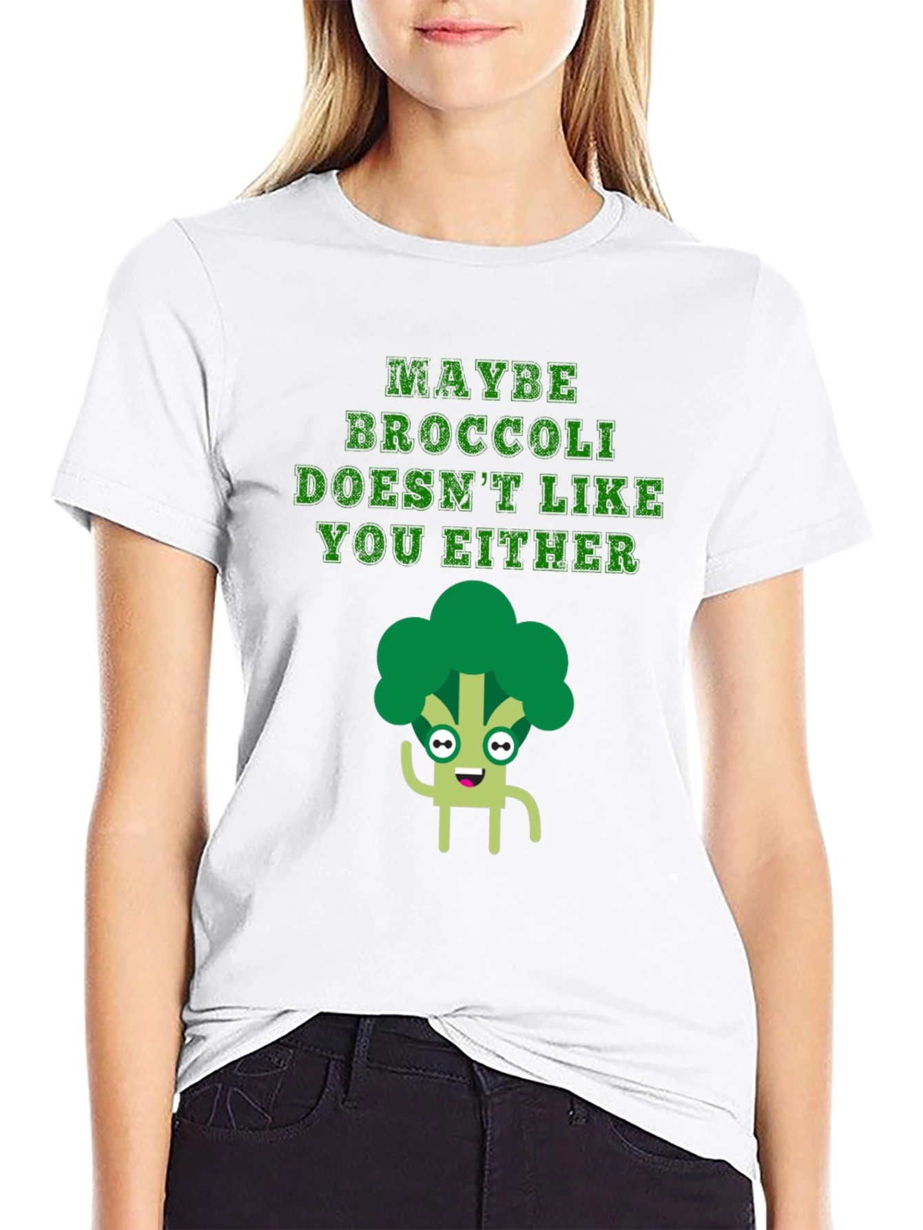 Black Funny Broccoli T-Shirt - Maybe Broccoli Doesn't Like You Either view 9