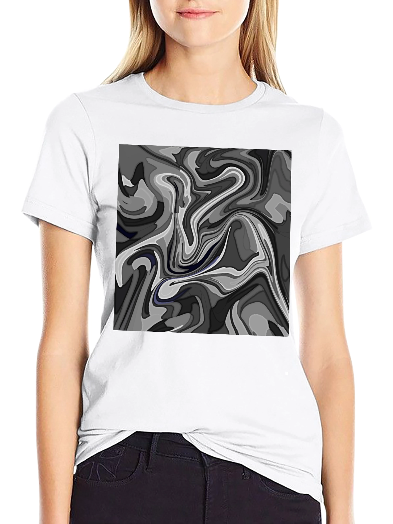 Black Abstract Swirl Graphic T-Shirt view 9