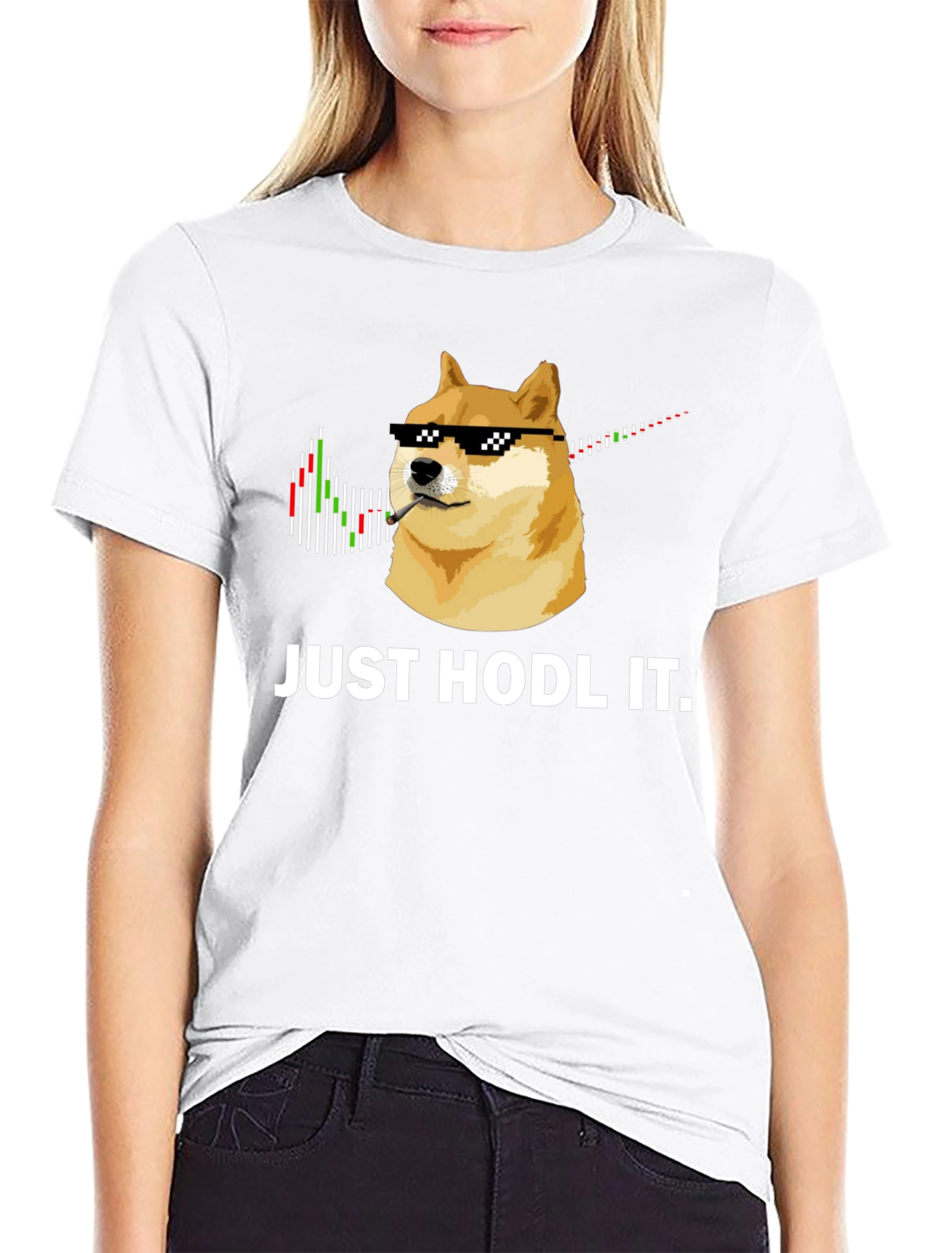 Black Just Hodl It T-Shirt: Crypto Doge Meme Tee view 9