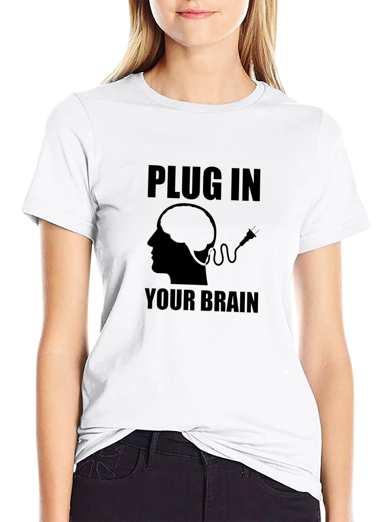 Black Plug In Your Brain T-Shirt - Smart & Funny Tee view 9
