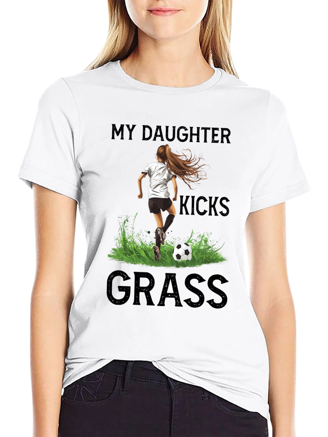 Black My Daughter Kicks Grass Soccer T-Shirt view 9