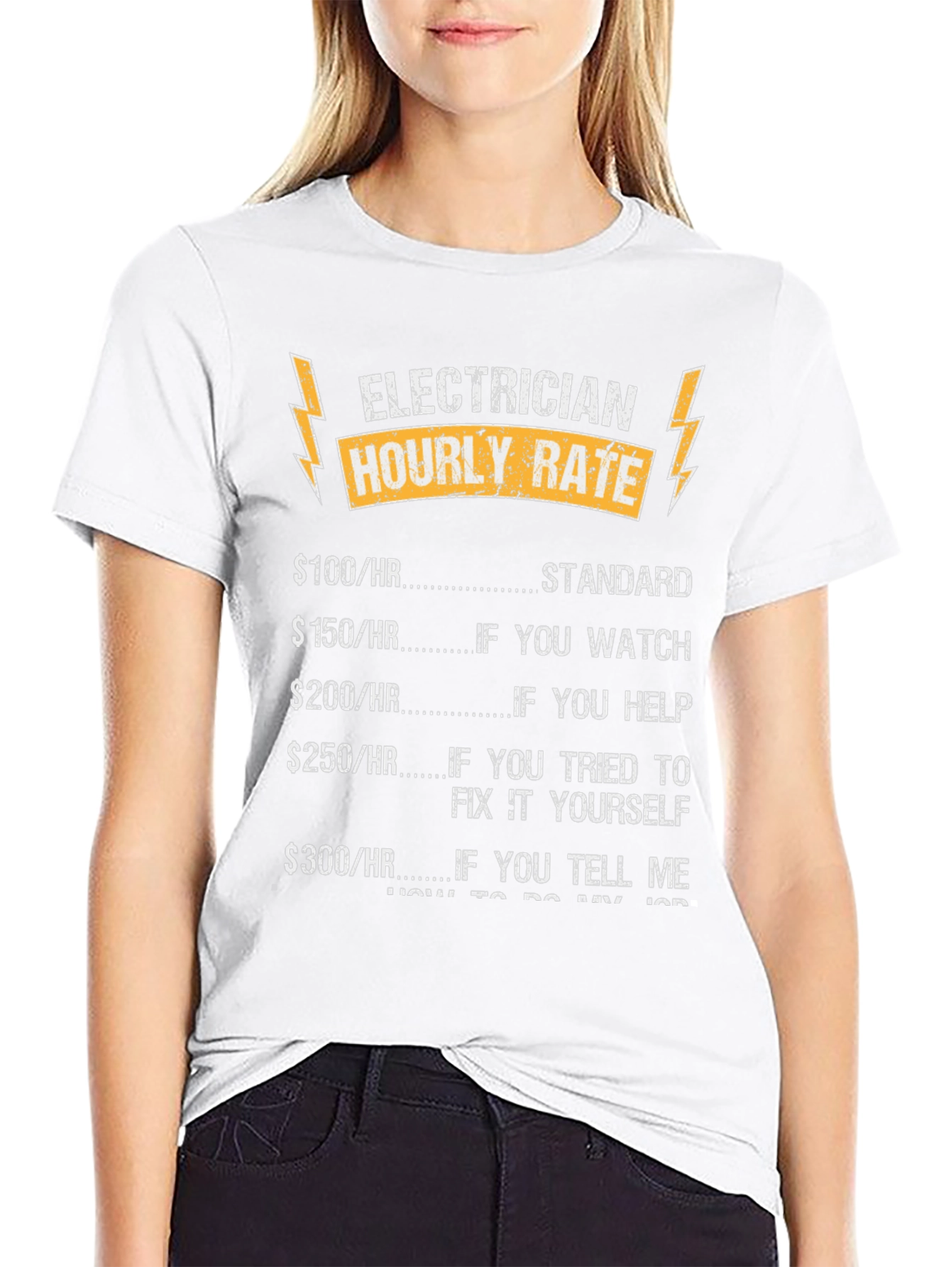 Black Electrician Hourly Rate T-Shirt Funny Job Tee view 9