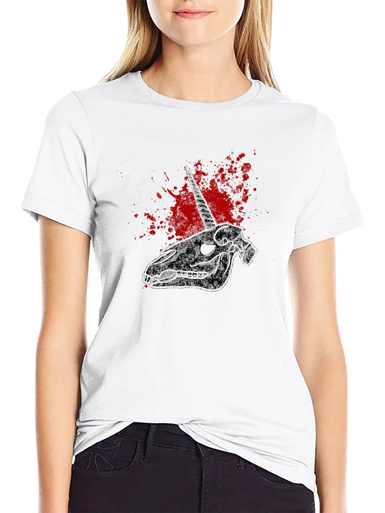 Black Unicorn Skull Graphic Tee - Dark Humor Style view 9