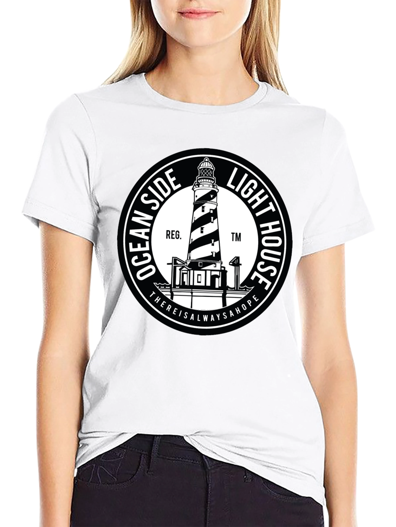 Black Oceanside Lighthouse T-Shirt - Black Graphic Tee view 9