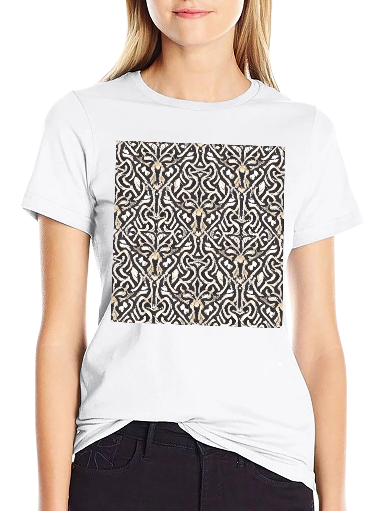 Black Abstract Pattern Black T-Shirt view 9