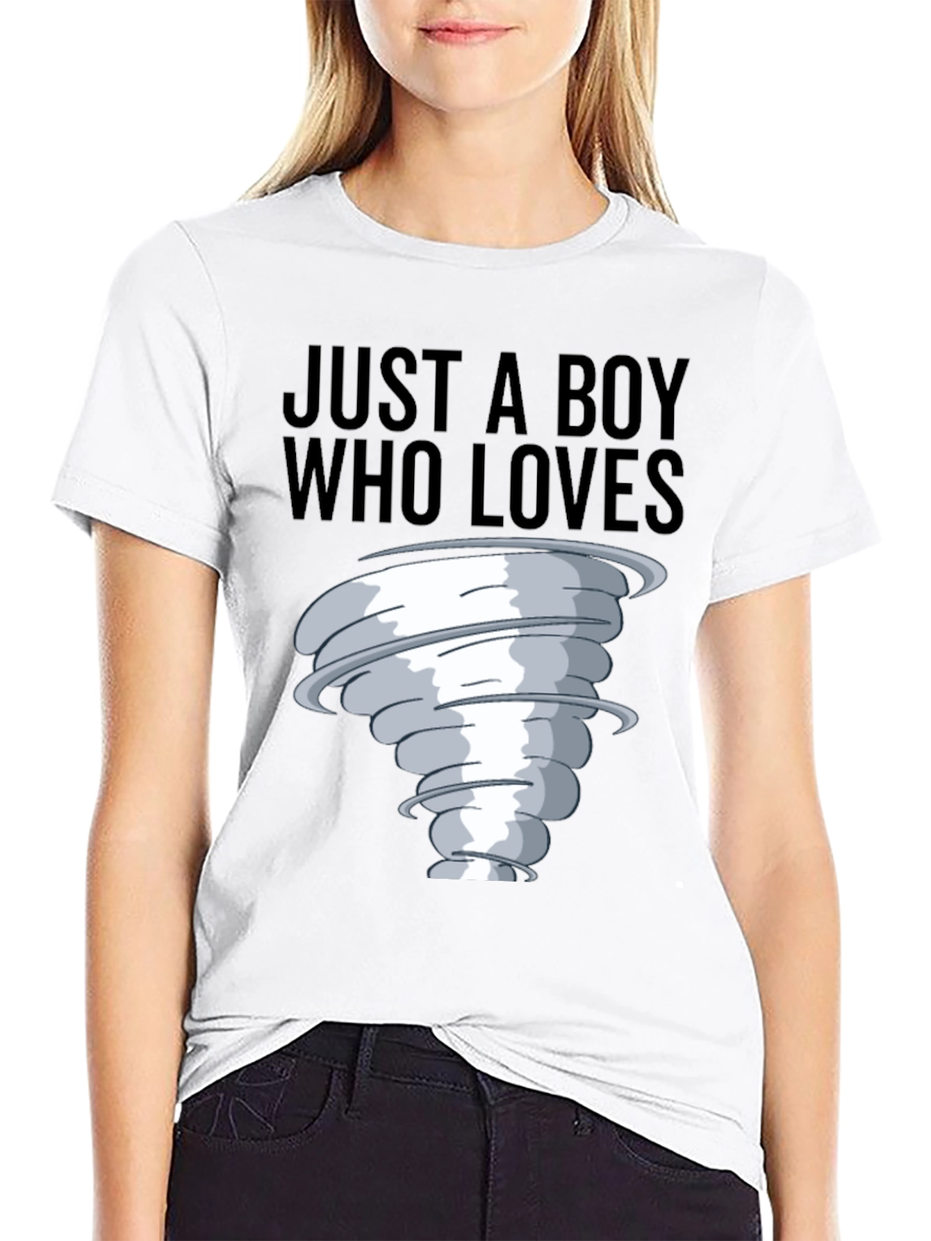 Black Boy Who Loves Tornado T-Shirt, Black Cotton Tee view 9