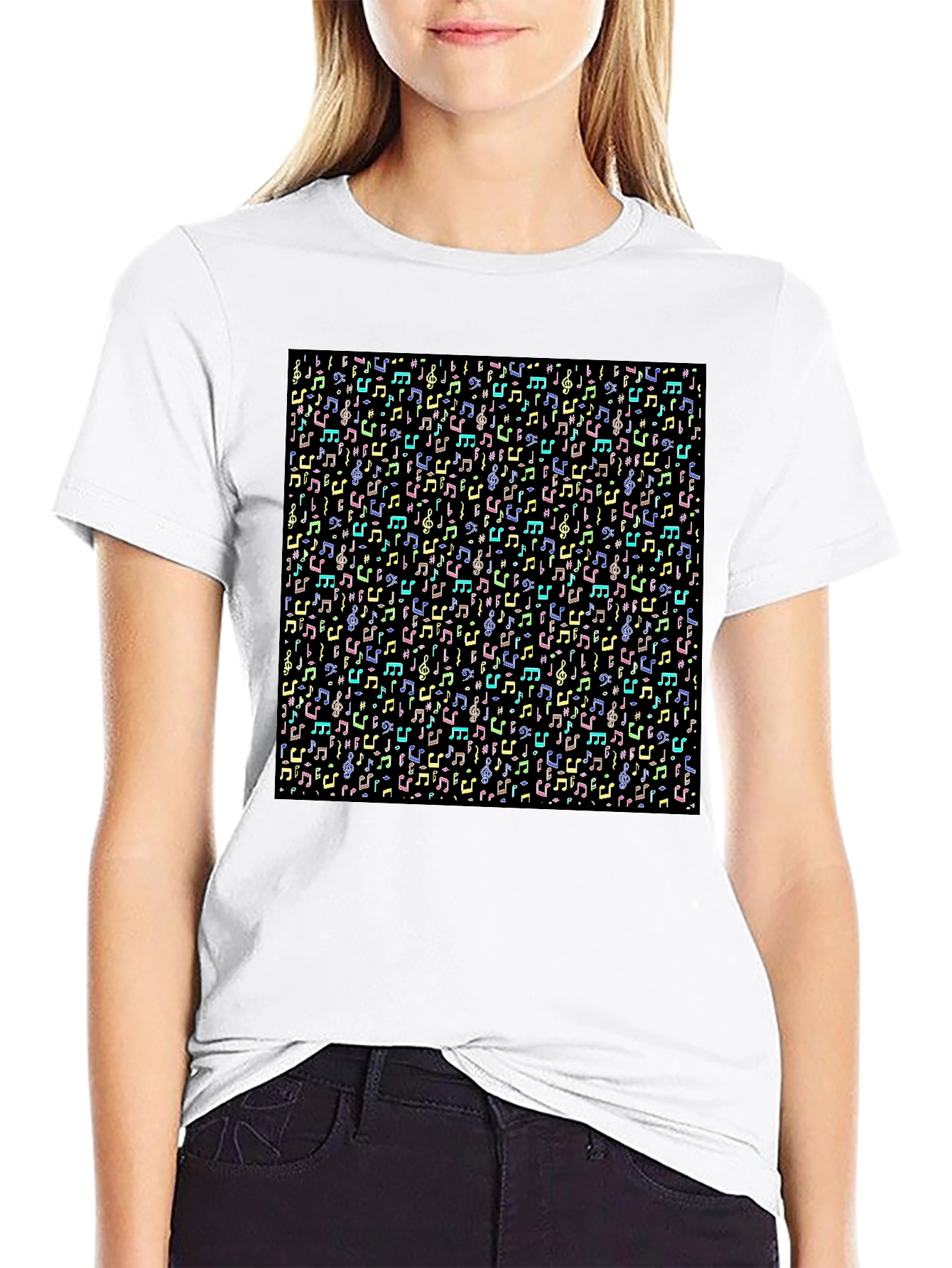 Black Musical Notes Pattern T-Shirt - Black view 9