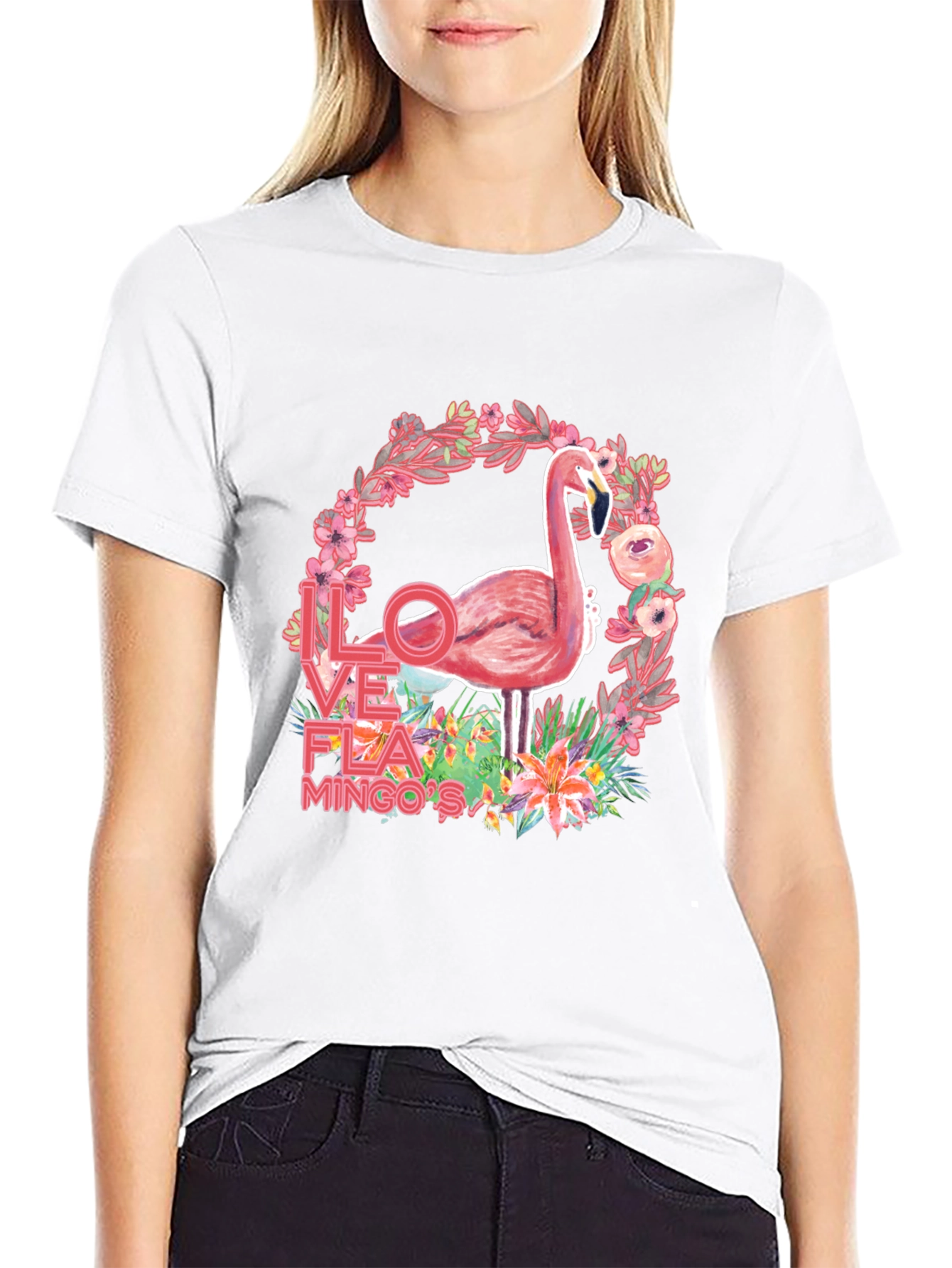 Black I Love Flamingos Graphic T-Shirt view 9
