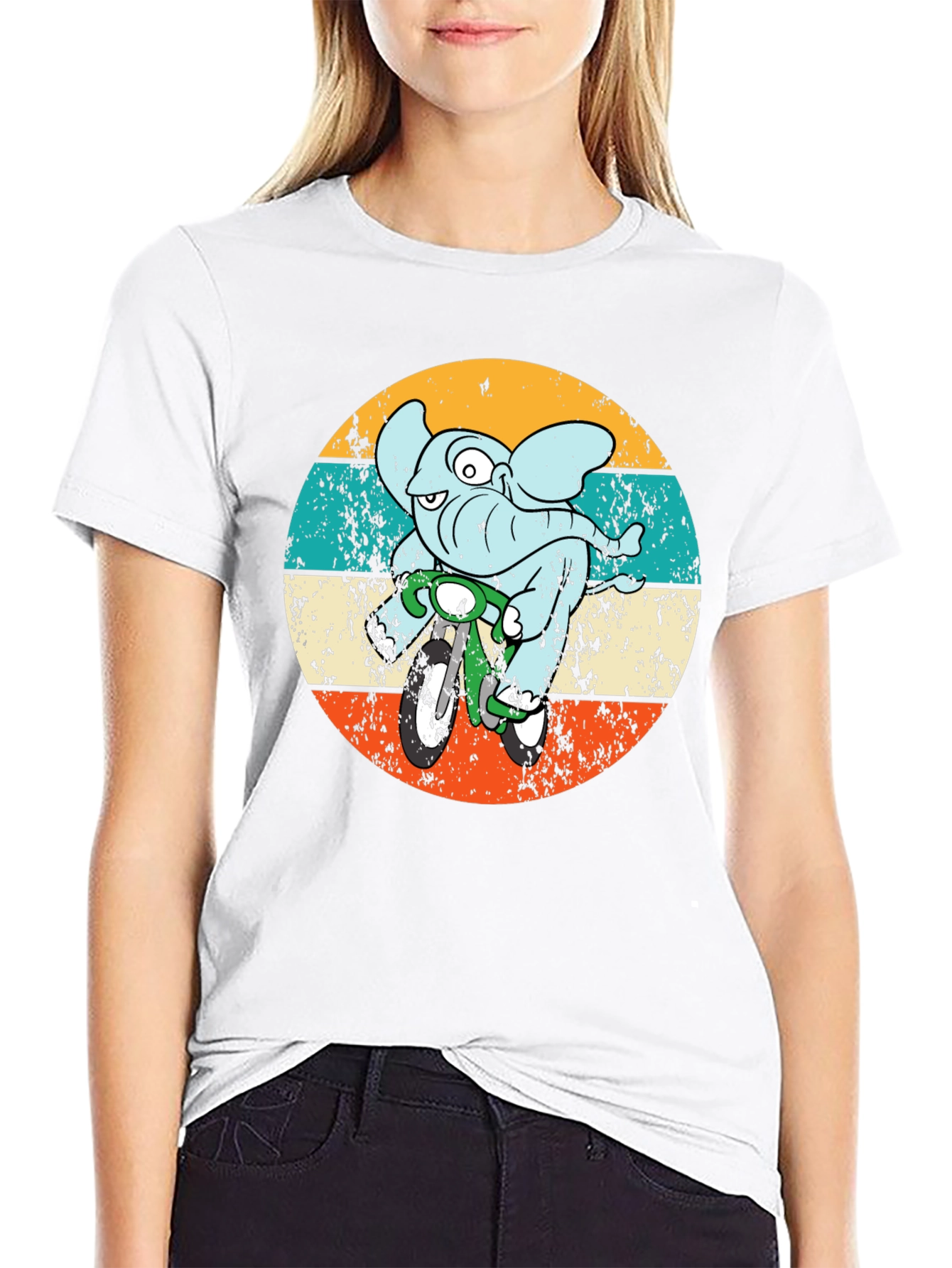 Black Elephant on Bike Graphic T-Shirt view 9