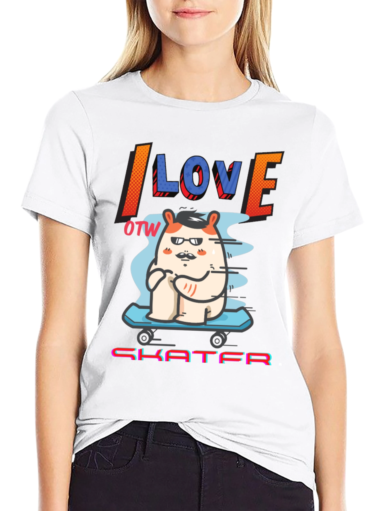 Black I Love OTW Skater T-Shirt - Funny Graphic Tee view 9