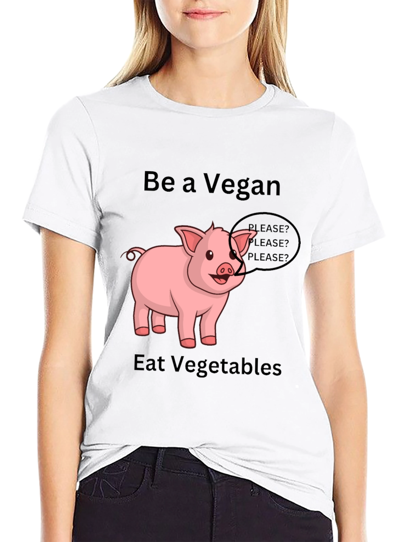 Black Vegan Pig Graphic Tee - Eat Vegetables view 9