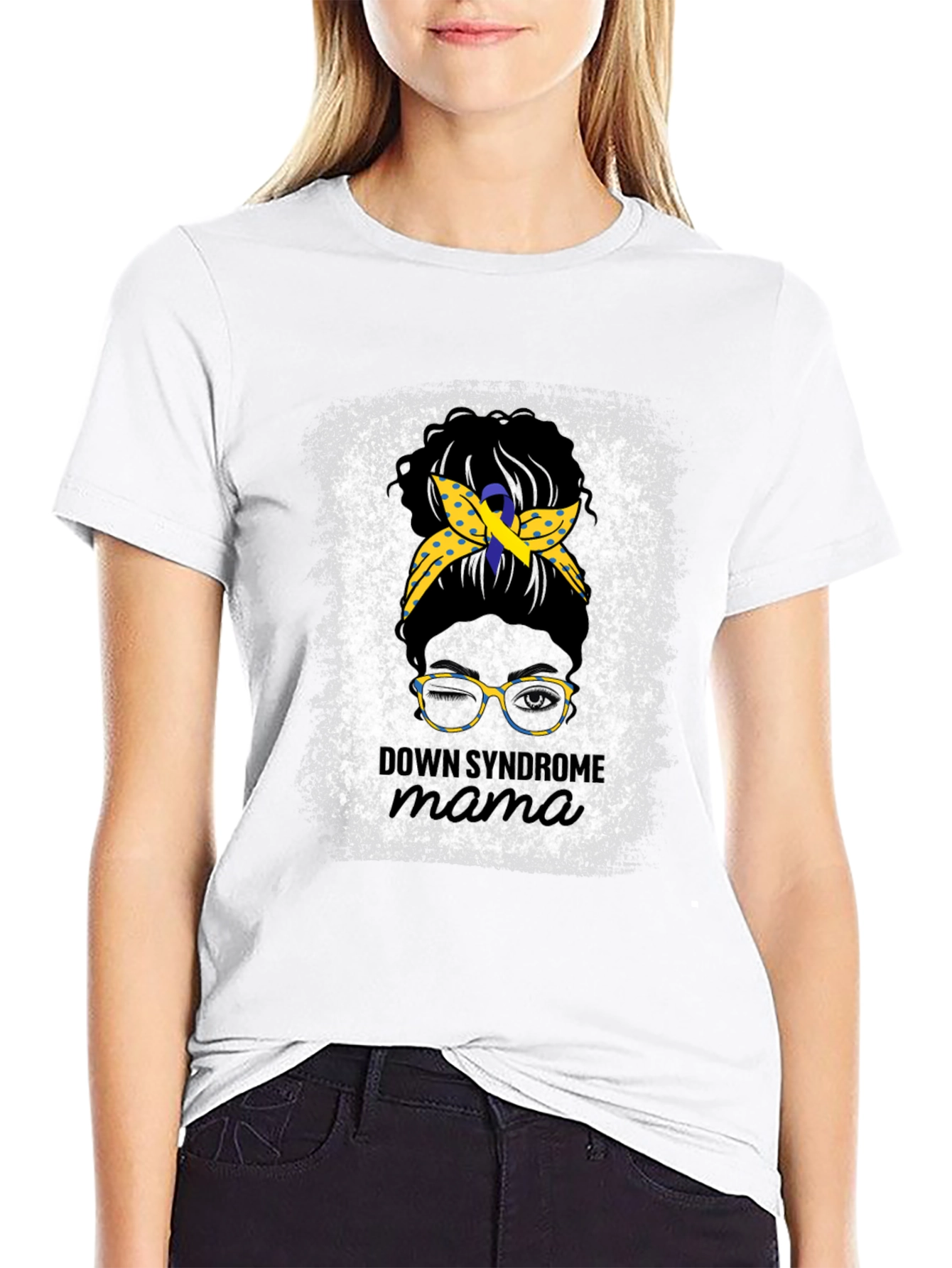 Down Syndrome Mama Messy Bun T-Shirt - 9