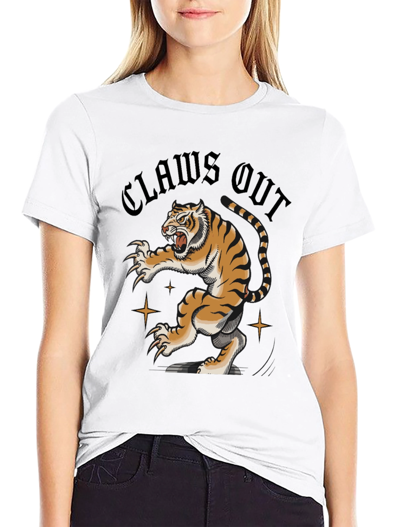Black Claws Out Tiger Graphic Tee - Black view 9