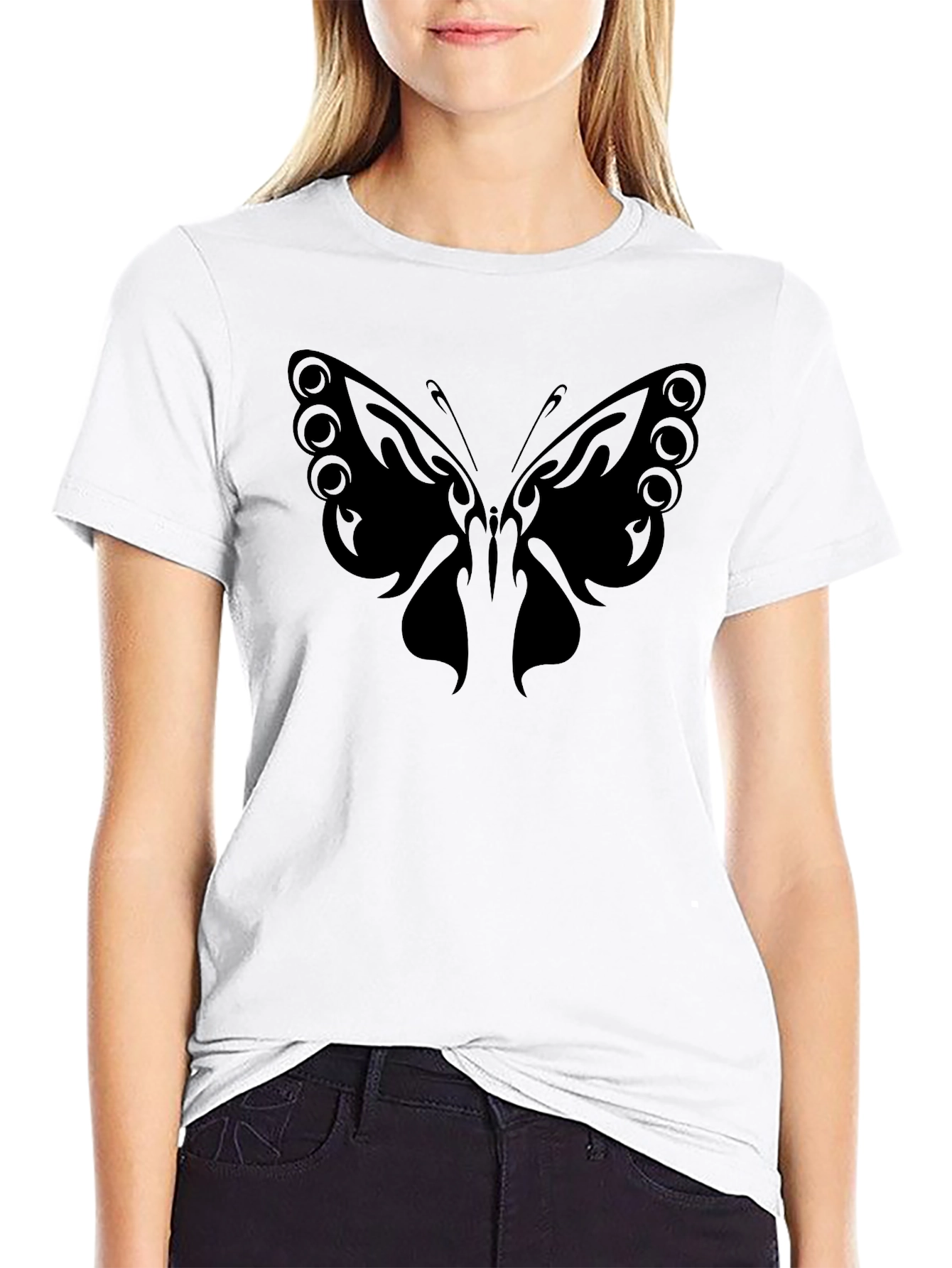 Black Butterfly Graphic Tee - Stylish Black Cotton T-Shirt view 9