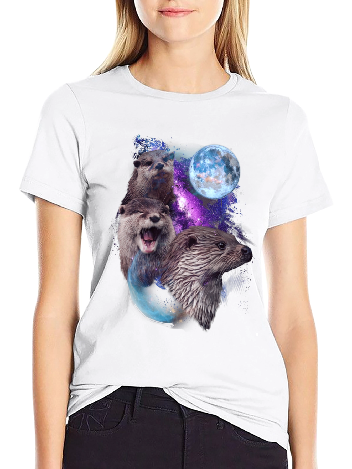 Black Otter Galaxy Graphic T-Shirt view 9