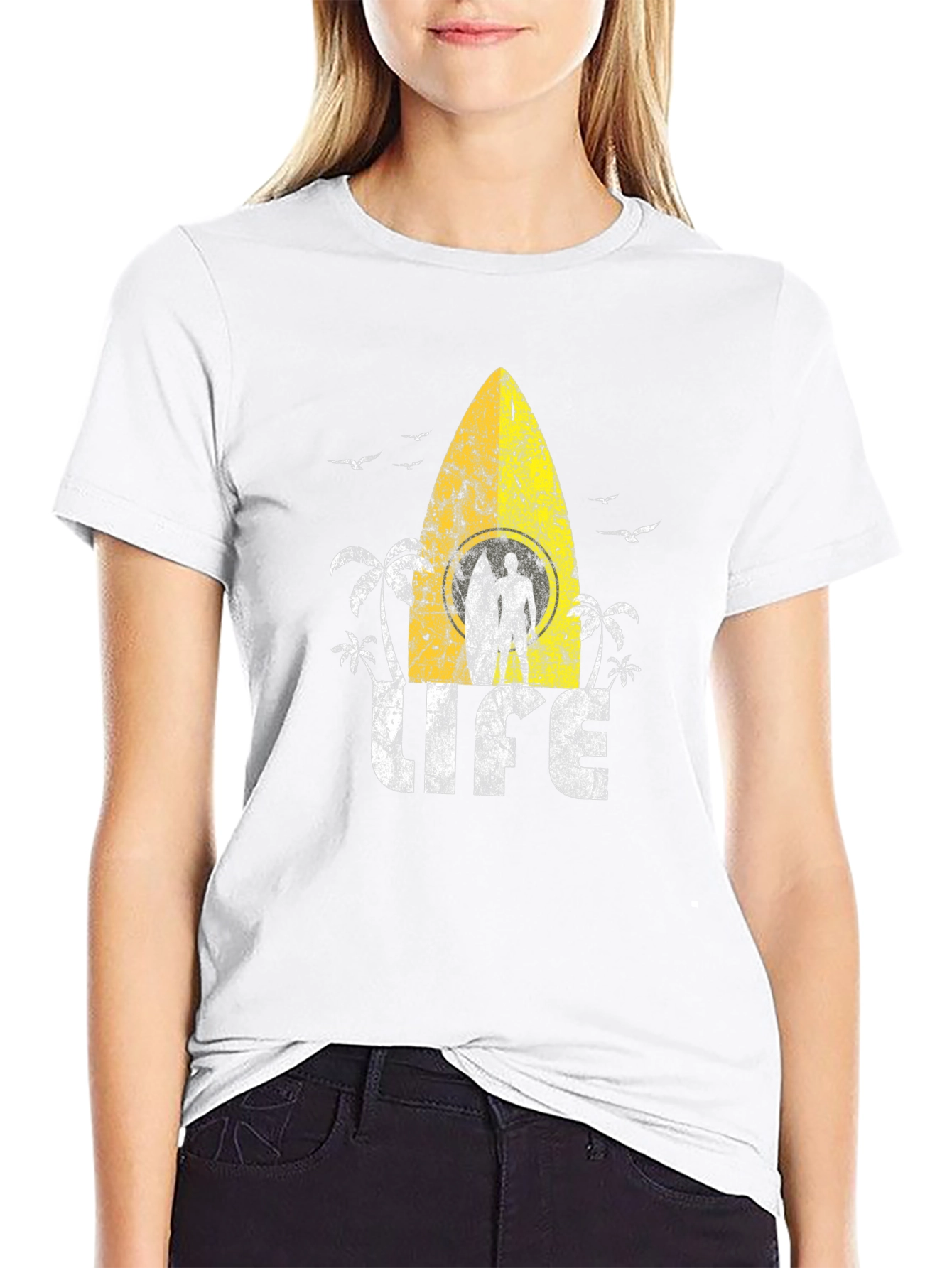 Black Surf Life T-Shirt - Distressed Design view 9