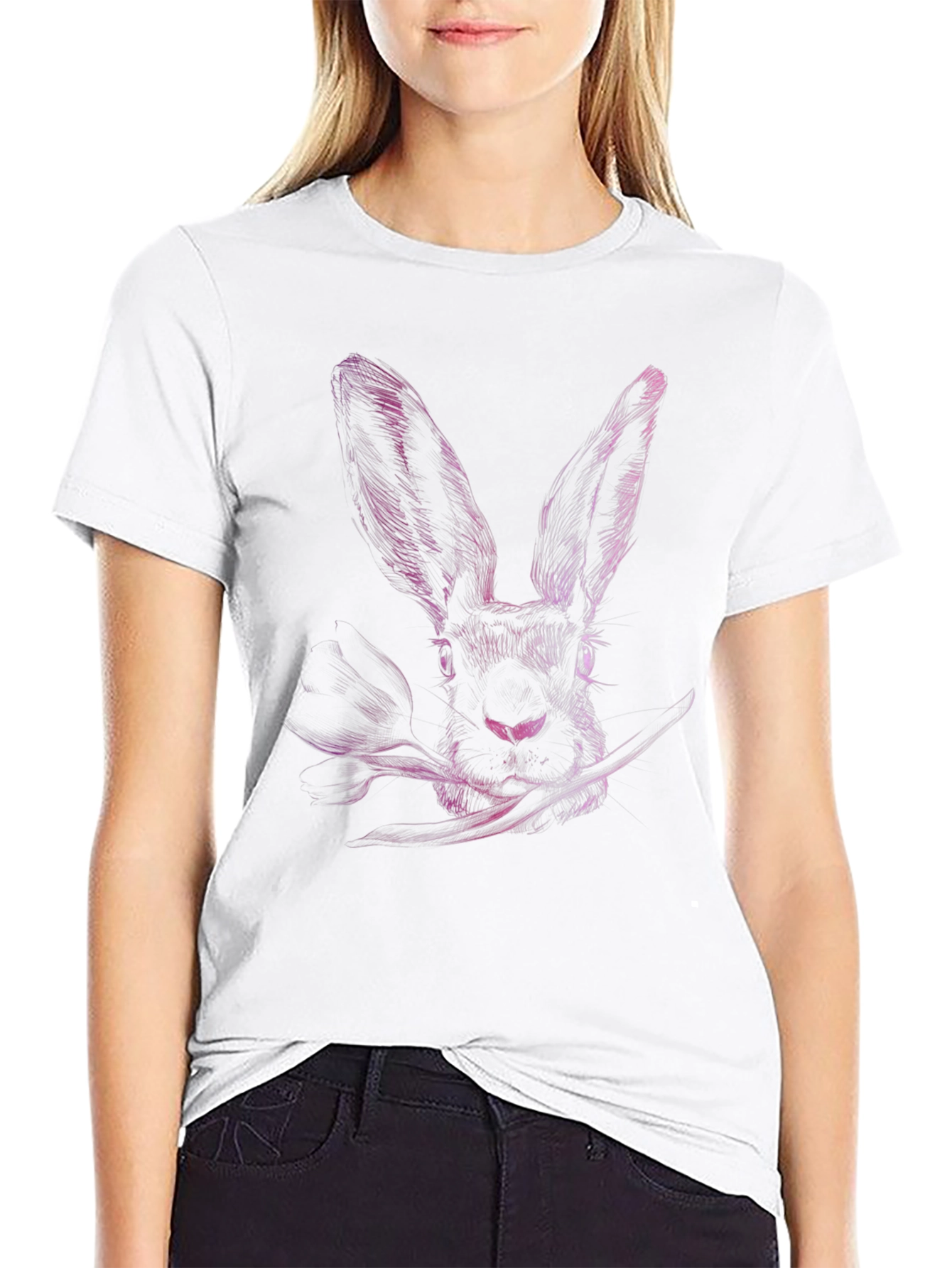Black Rabbit Graphic Print Crew Neck T-Shirt view 9