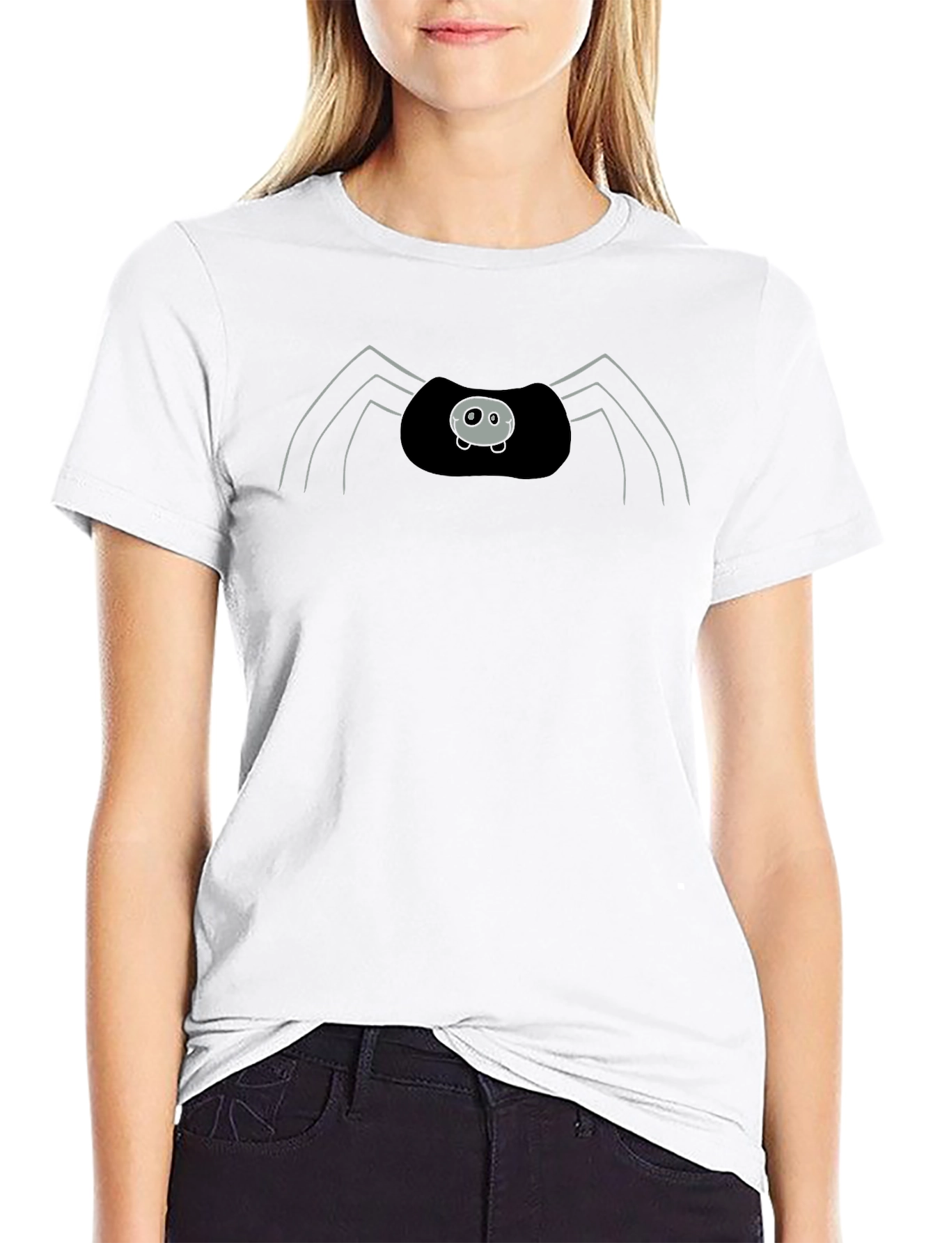 Black Cute Spider Graphic Print Black T-Shirt view 9