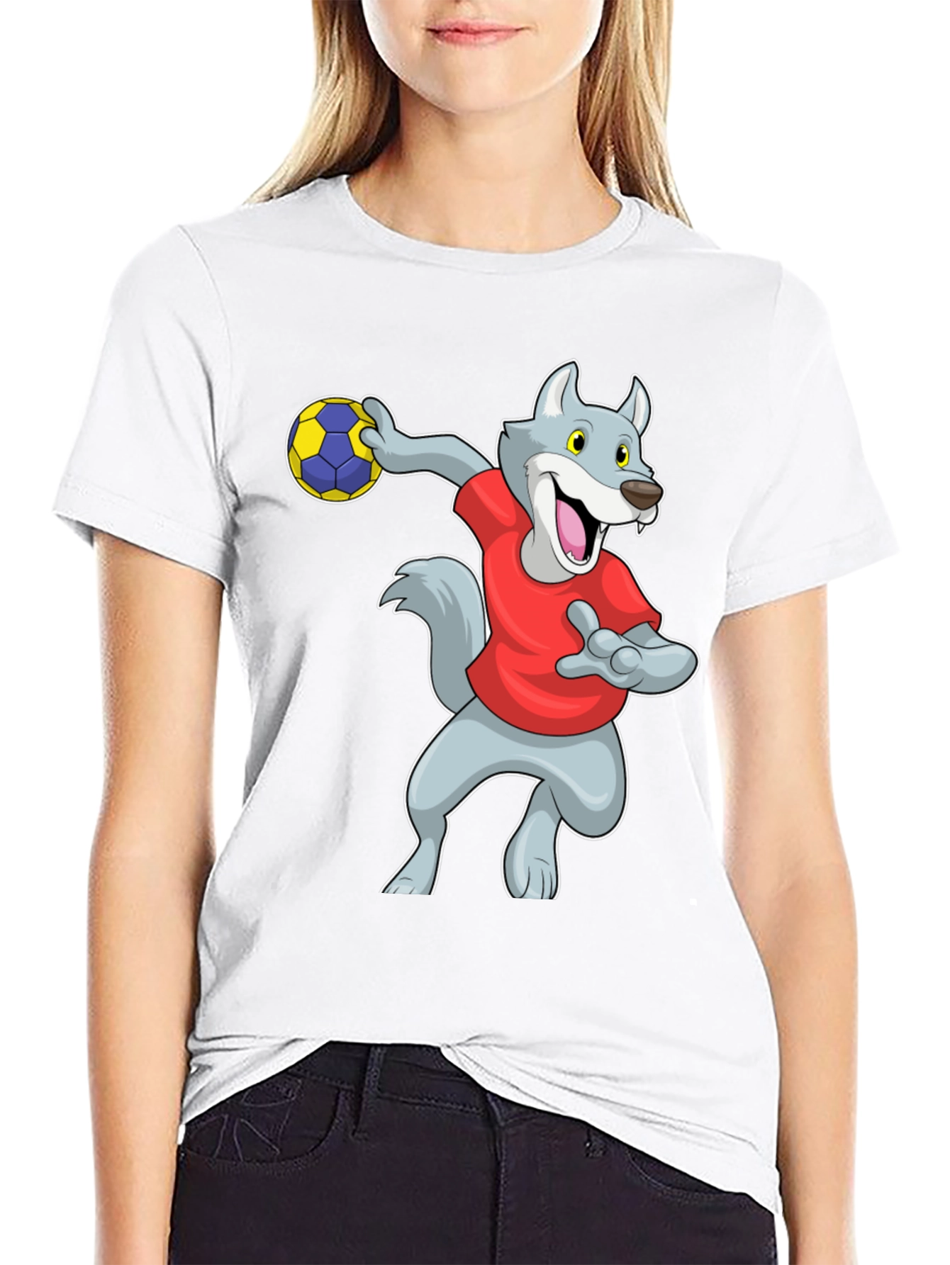 Black Wolf Handball Player Graphic T-Shirt view 9