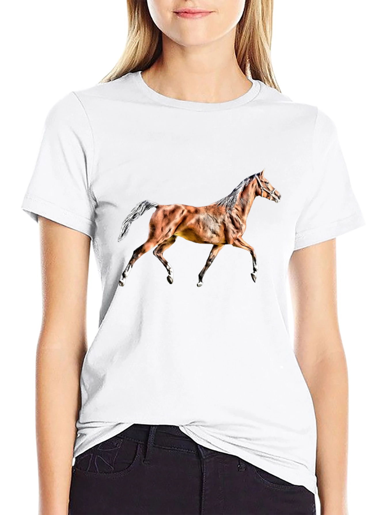 Black Horse Graphic Tee - Black Cotton T-Shirt view 9