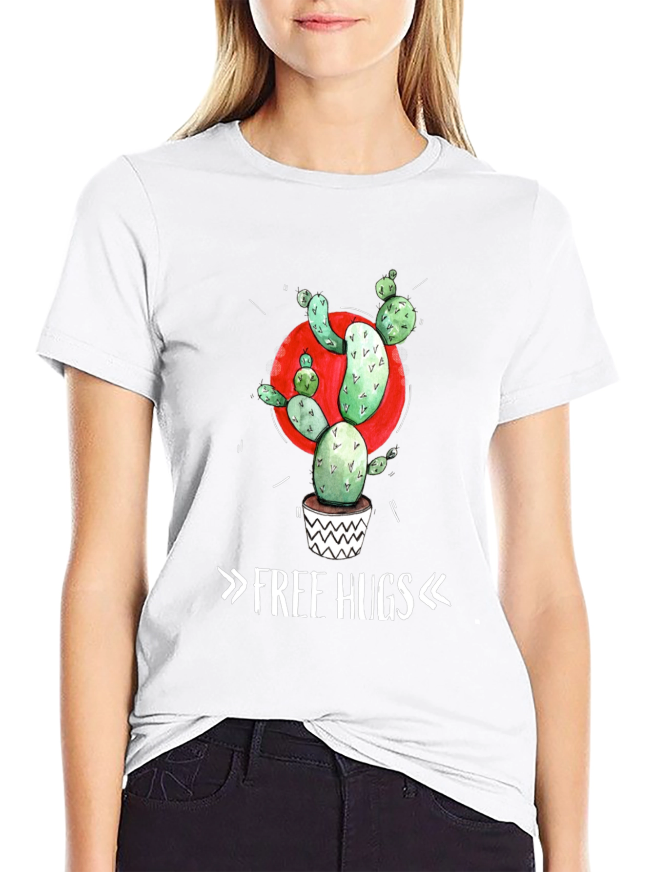 Black Cactus Graphic Tee - Free Hugs T-Shirt view 9