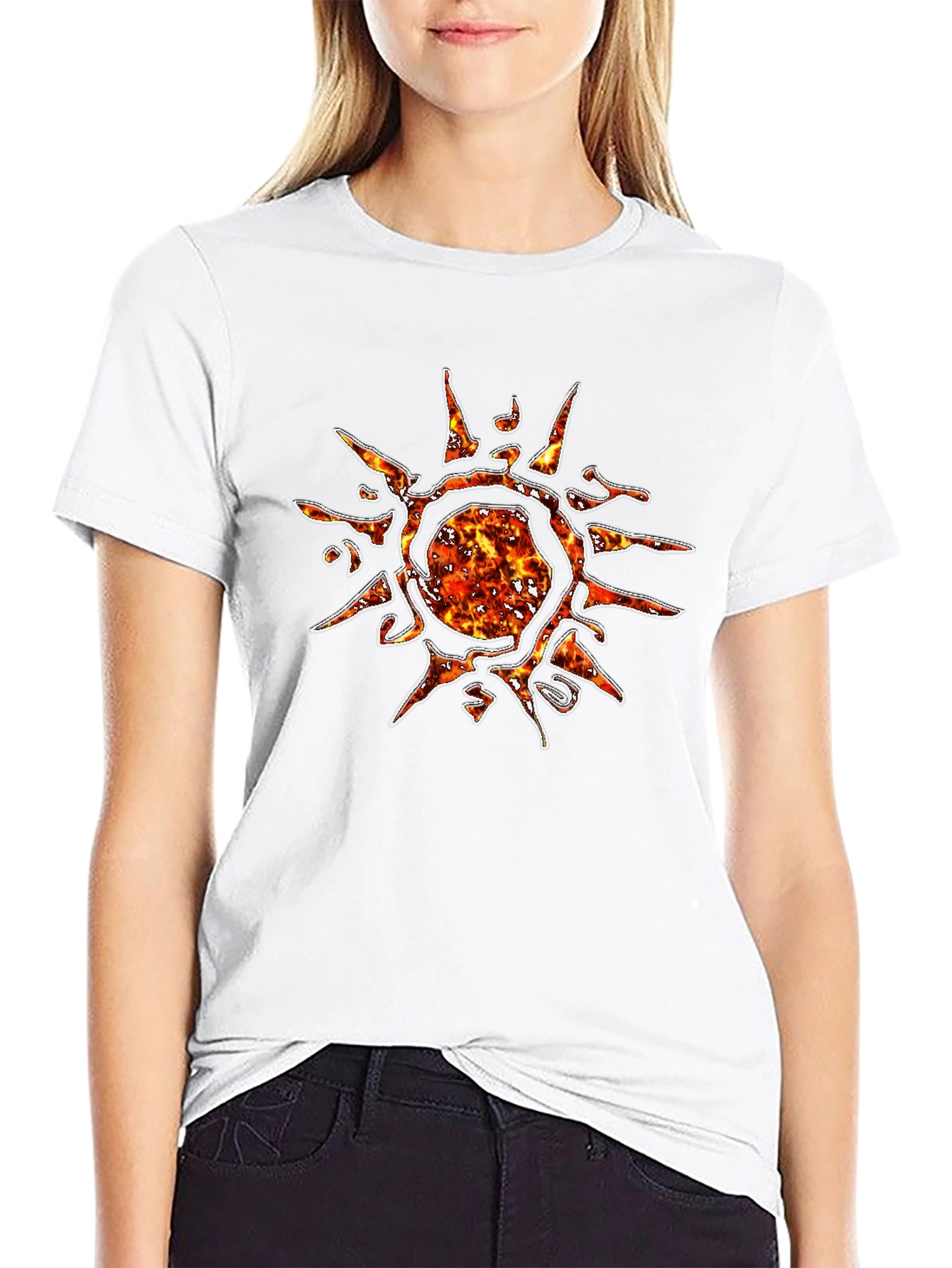 Black Fiery Sun Graphic Black T-Shirt view 9