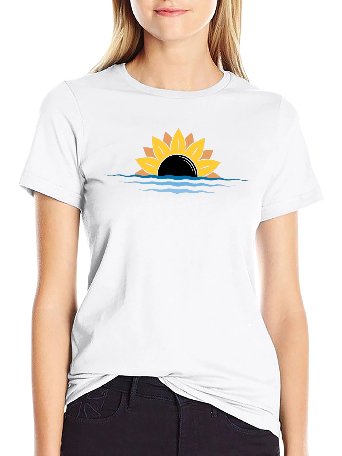 Black Sunflower Sunset Graphic Black Tee view 9