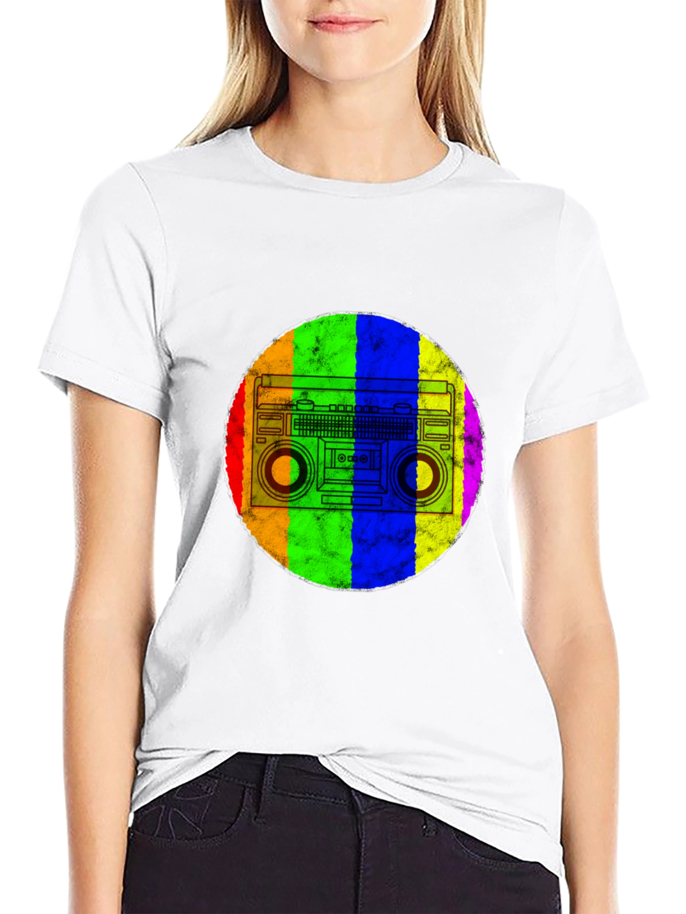 Black Retro Rainbow Boombox T-Shirt view 9