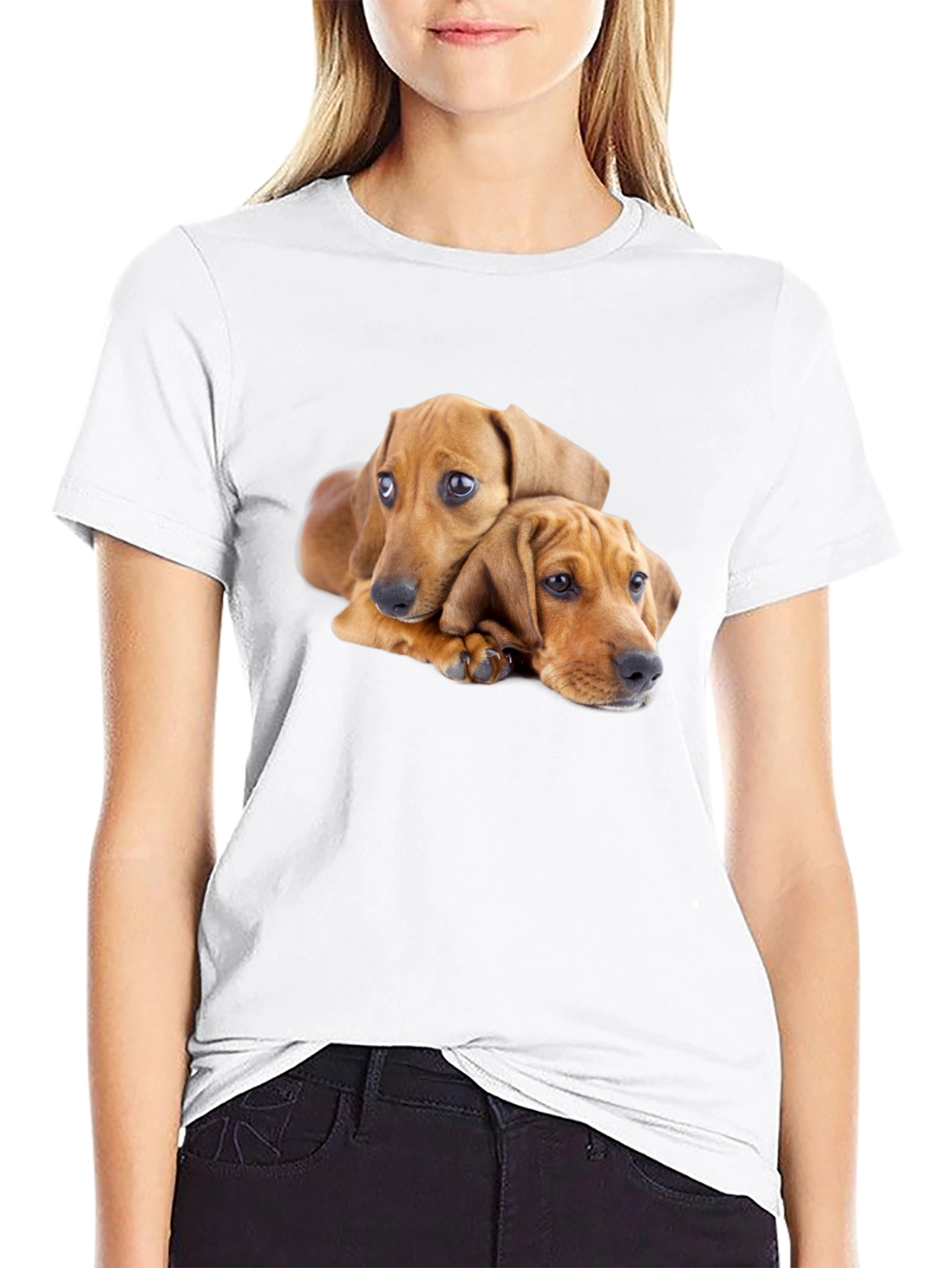 Black Cute Puppies Graphic Black T-Shirt view 9