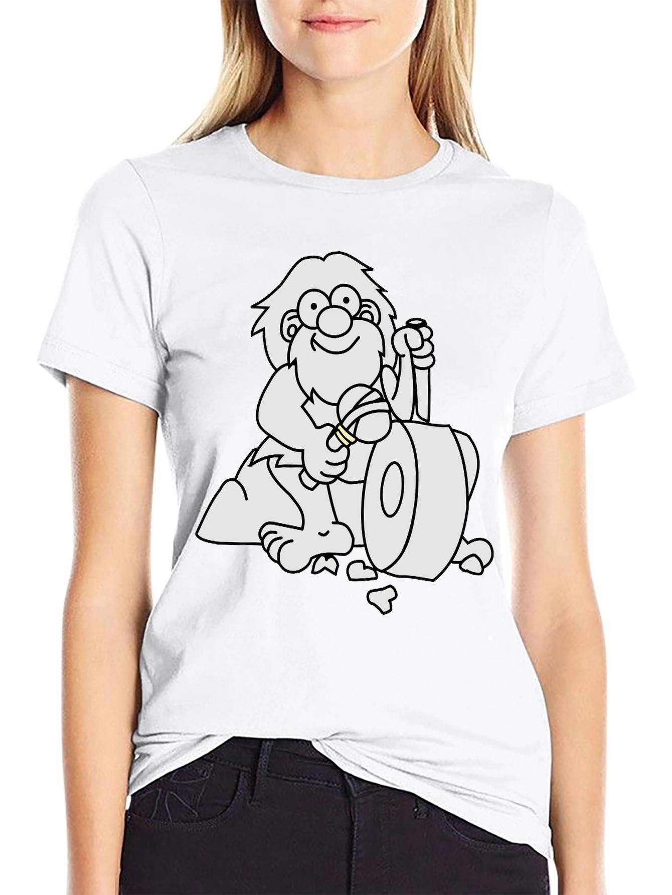 Black Cartoon Caveman Black T-Shirt view 9