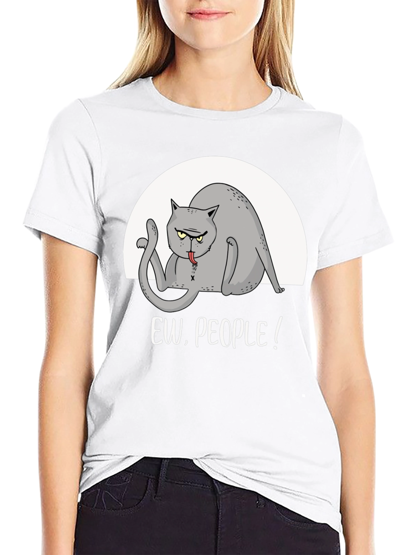 Black Ew, People! Graphic Tee - Funny Cat T-Shirt view 9