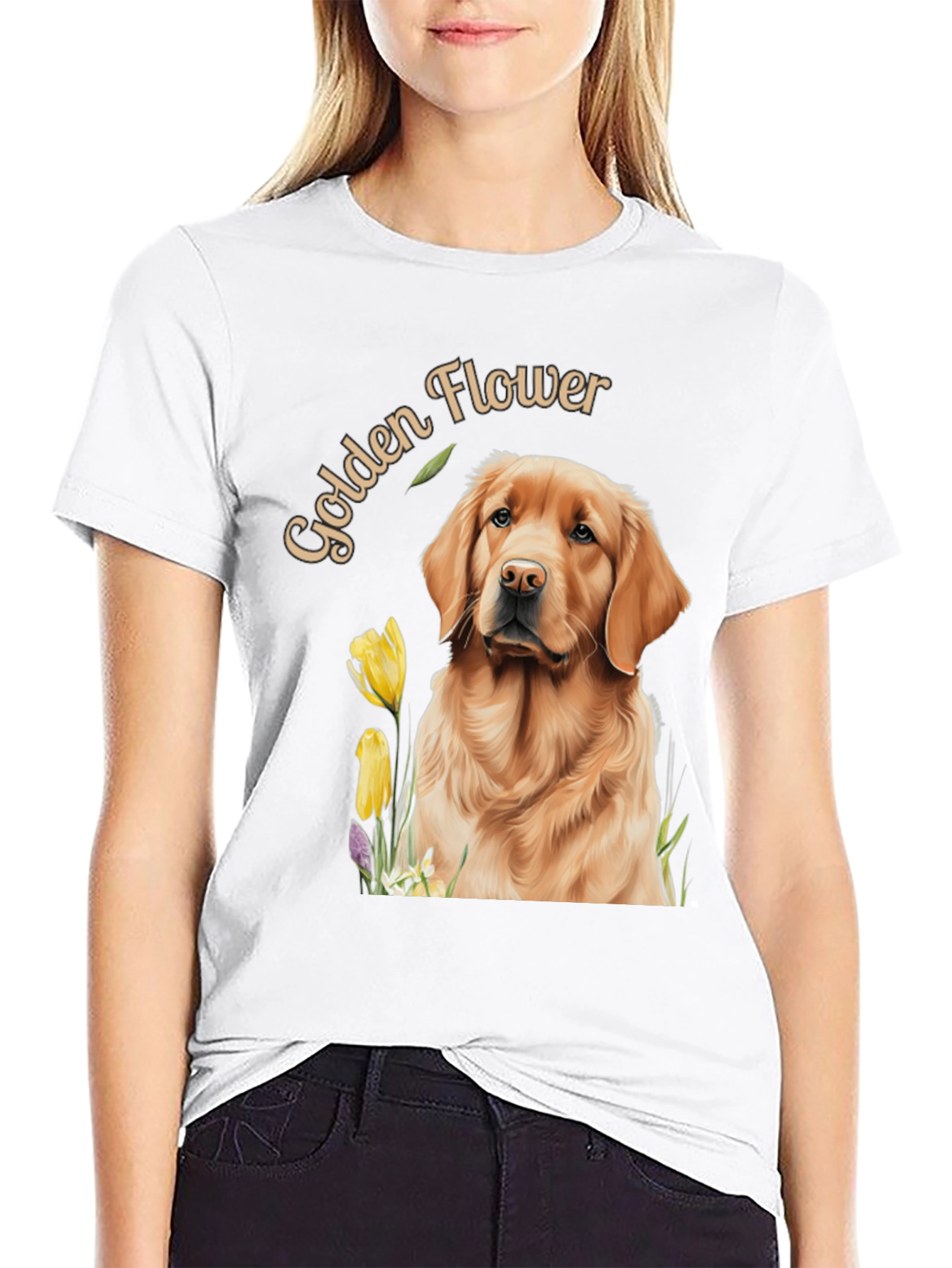 Black Golden Flower Dog Graphic Tee view 9