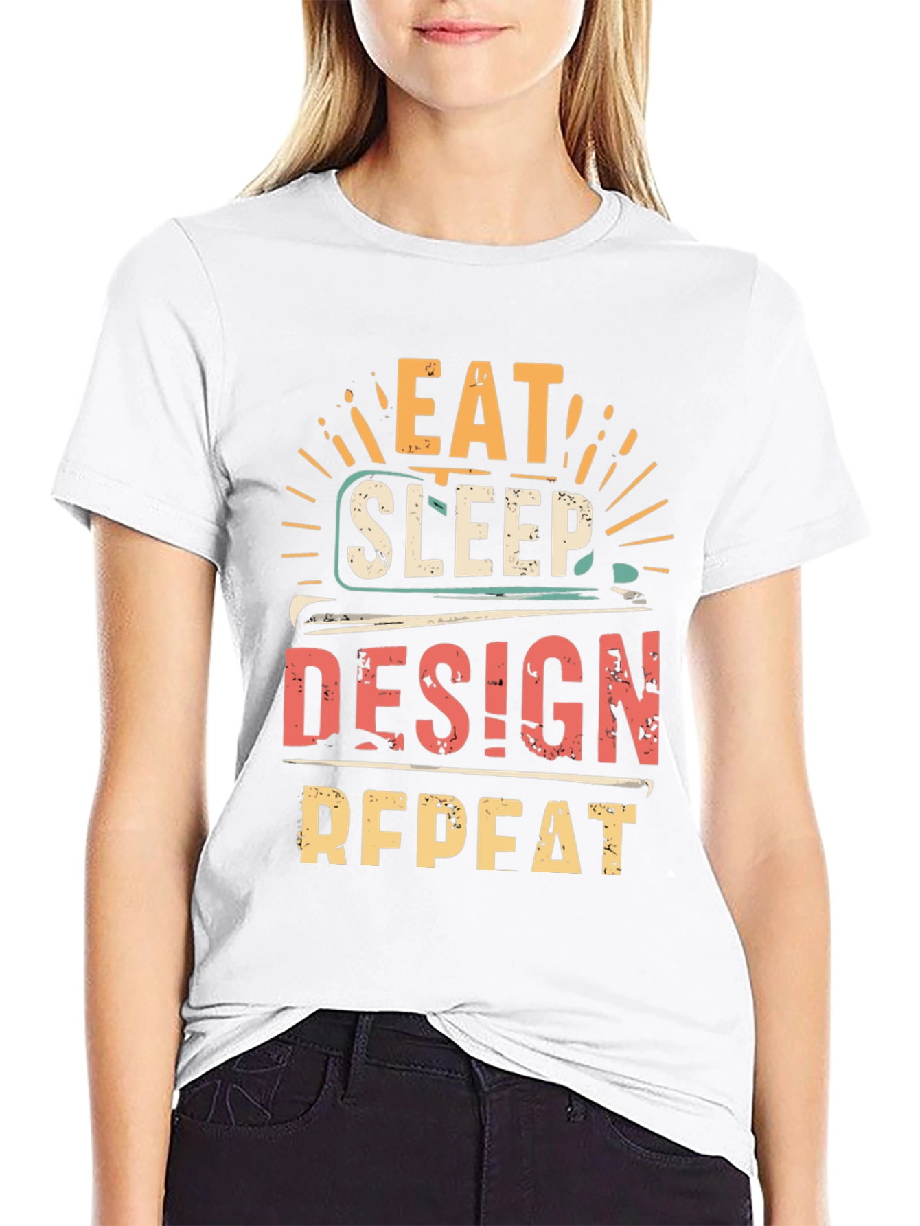 Black Eat Sleep Design Repeat T-Shirt view 9